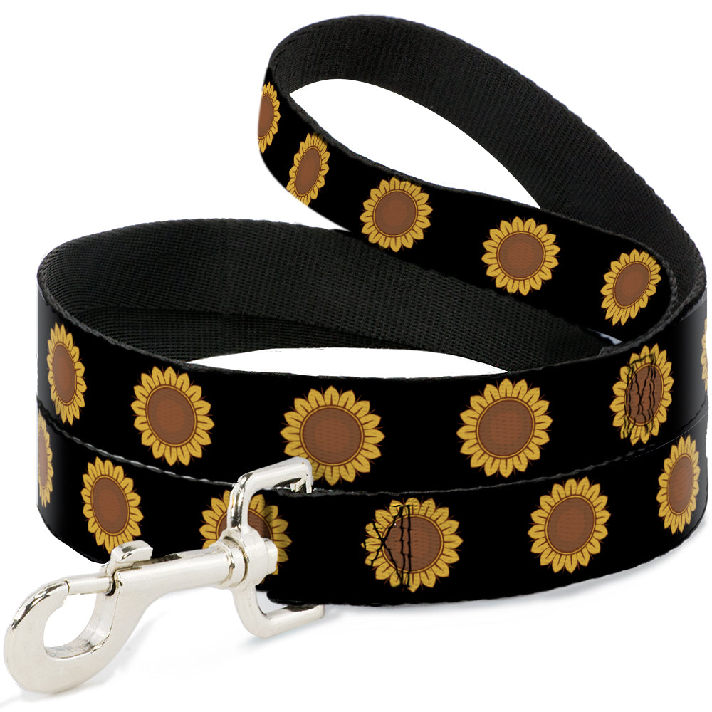 Dog Leash - Sunflower Face Repeat Black Dog Leashes Buckle-Down