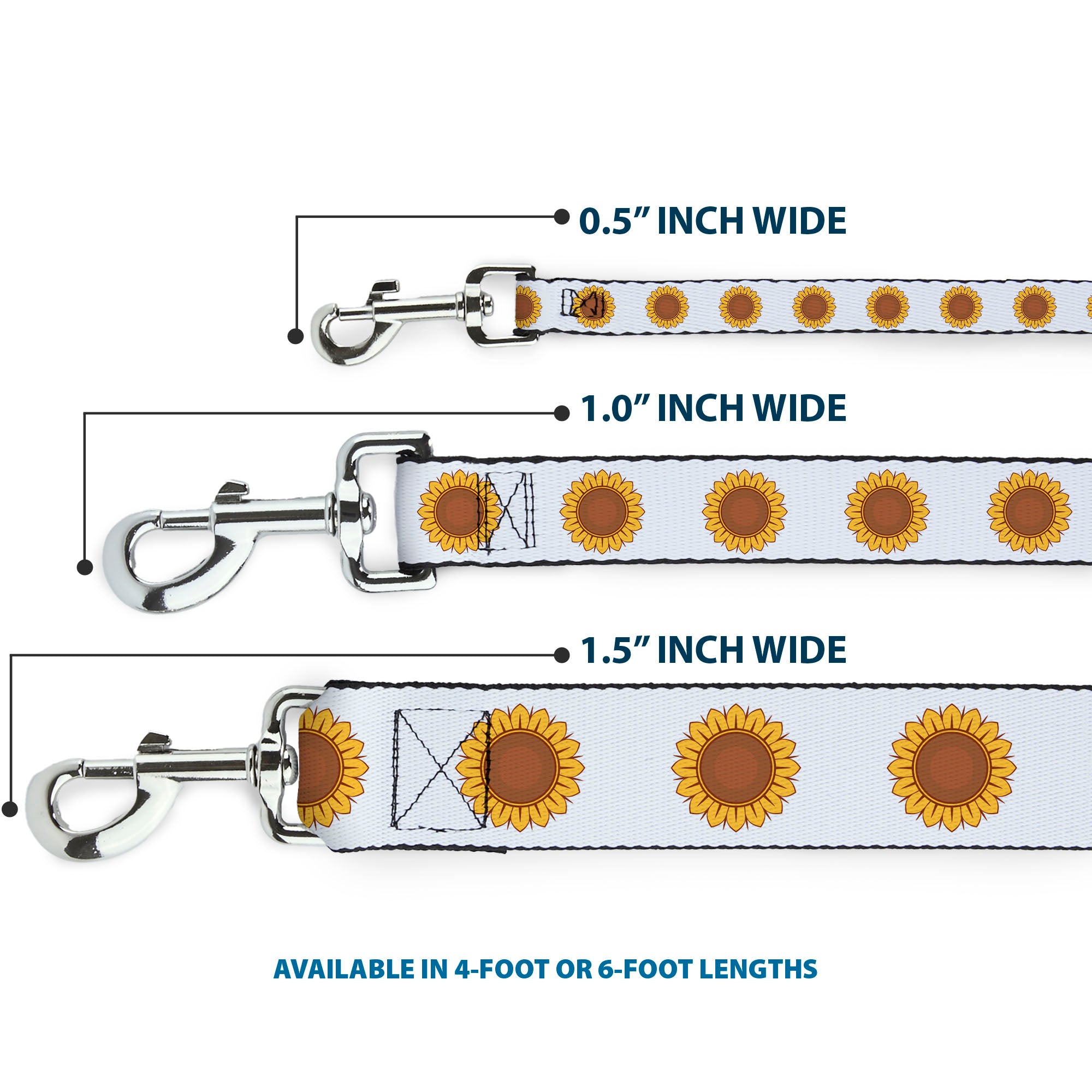 Dog Leash - Sunflower Face Repeat White Dog Leashes Buckle-Down