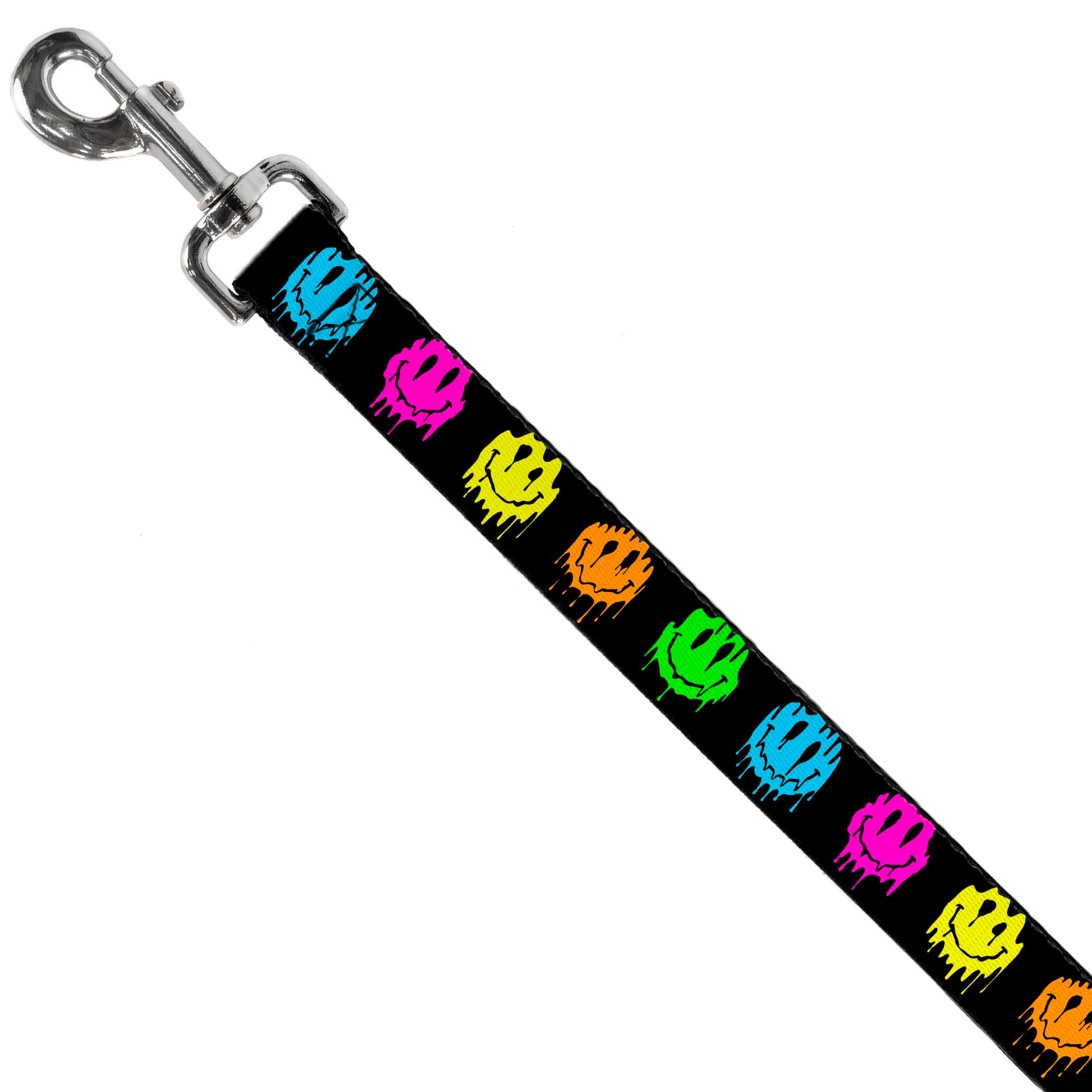 Dog Leash - Smiley Face Melted Repeat Black/Multi Neon Dog Leashes Buckle-Down