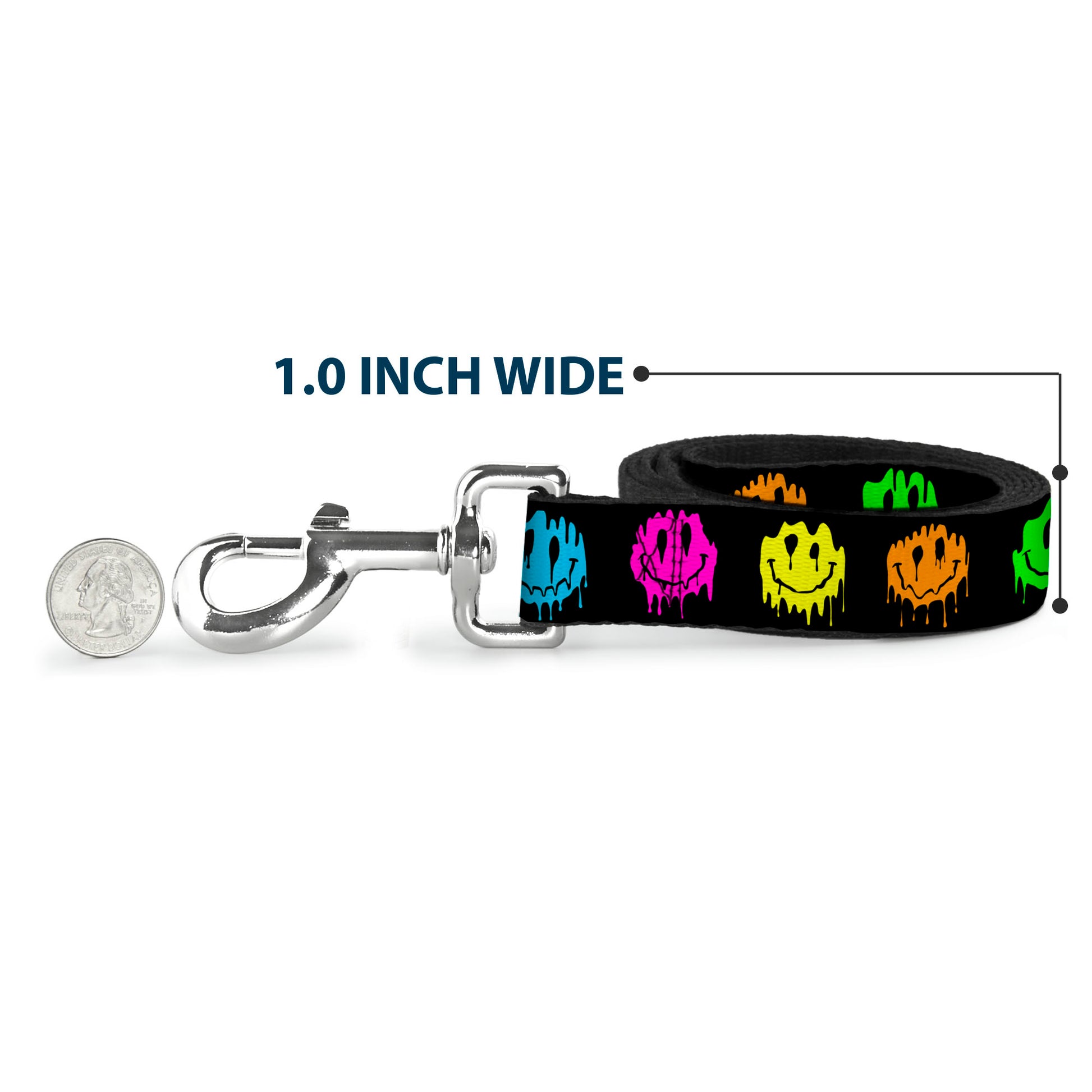 Dog Leash - Smiley Face Melted Repeat Black/Multi Neon Dog Leashes Buckle-Down