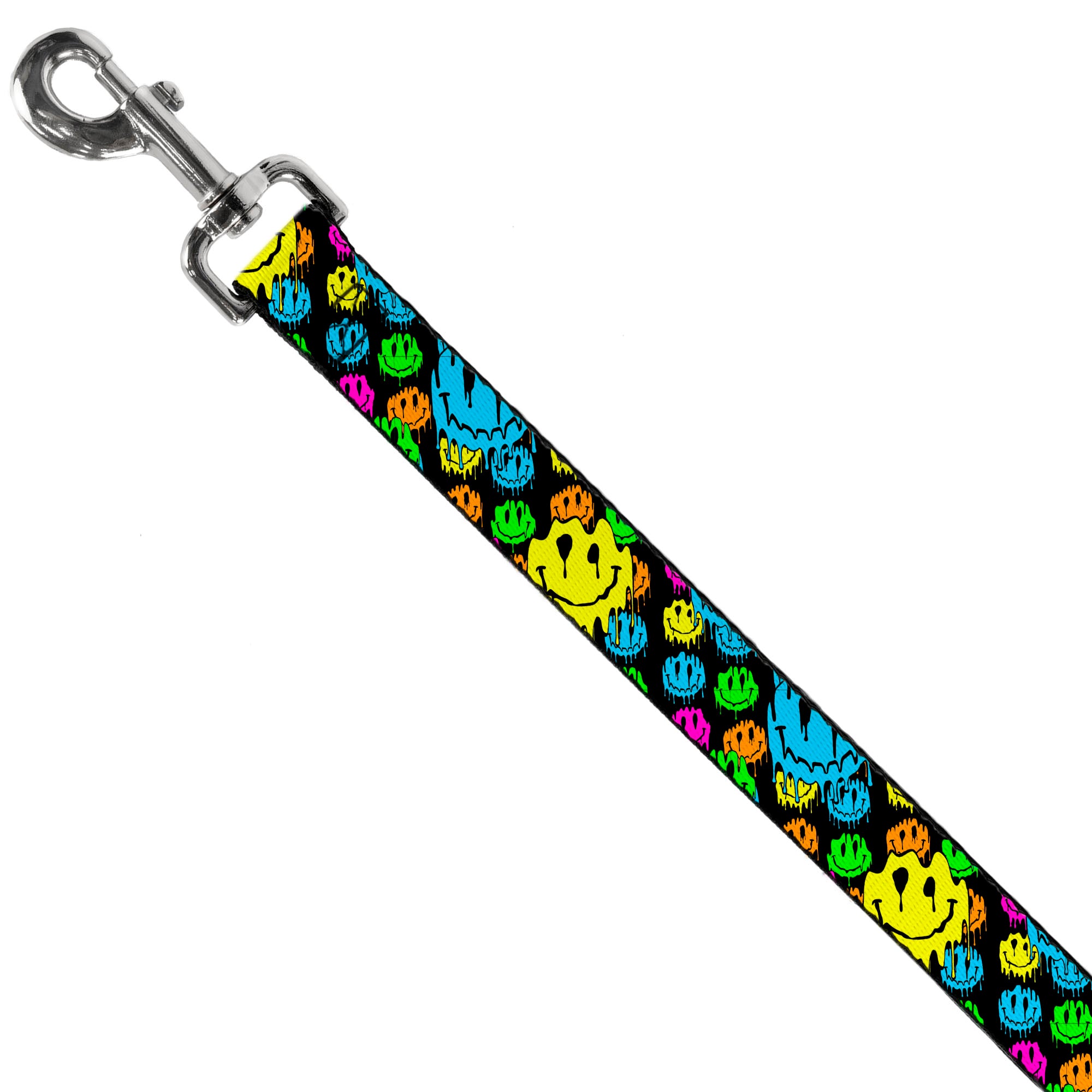 Dog Leash - Smiley Faces Melted Stacked Black/Multi Neon Dog Leashes Buckle-Down