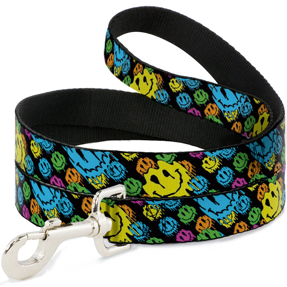 Dog Leash - Smiley Faces Melted Stacked Black/Multi Neon Dog Leashes Buckle-Down