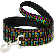 Dog Leash - Smiley Faces Melted Mini Repeat Black/Multi Neon Dog Leashes Buckle-Down