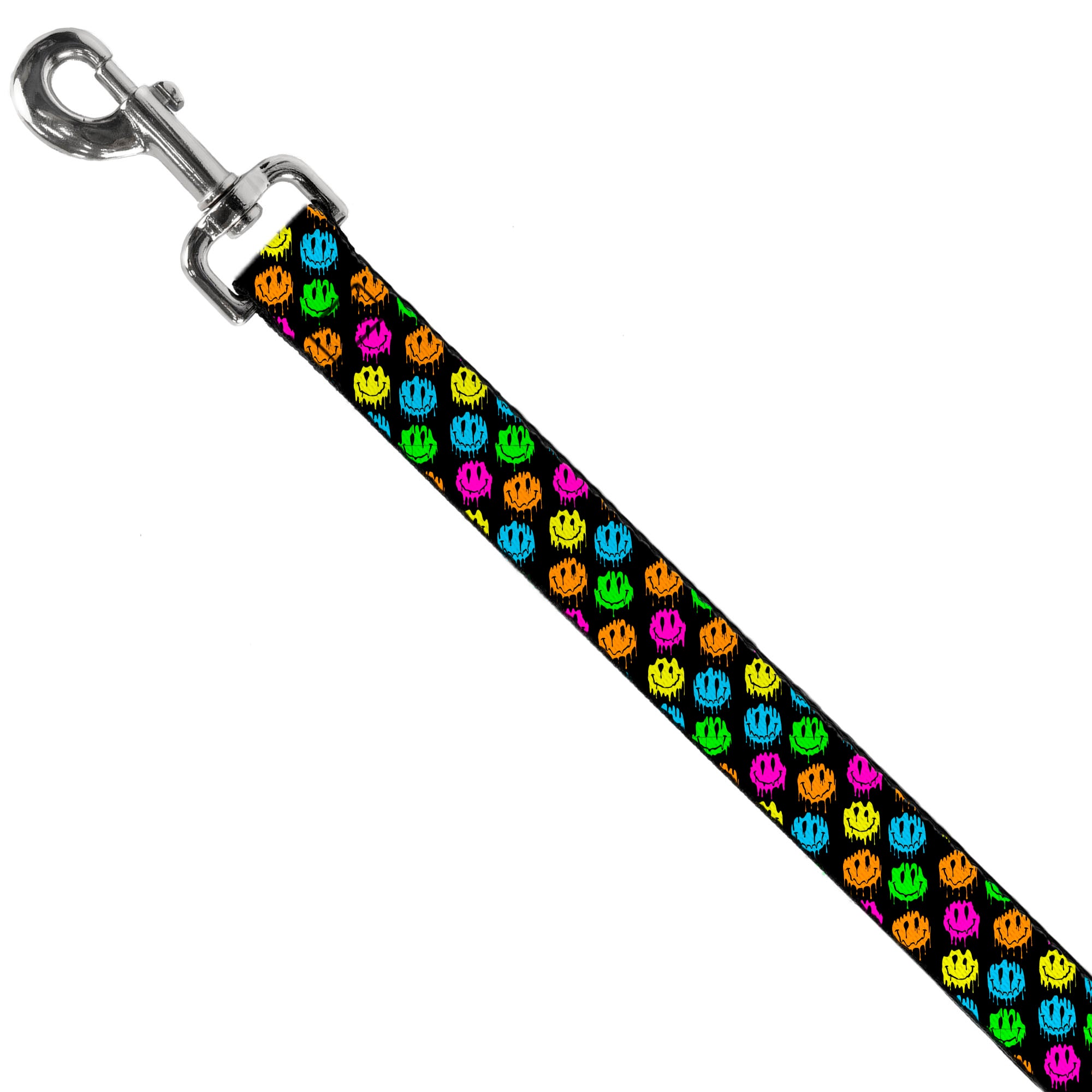 Dog Leash - Smiley Faces Melted Mini Repeat Angle Black/Multi Neon Dog Leashes Buckle-Down