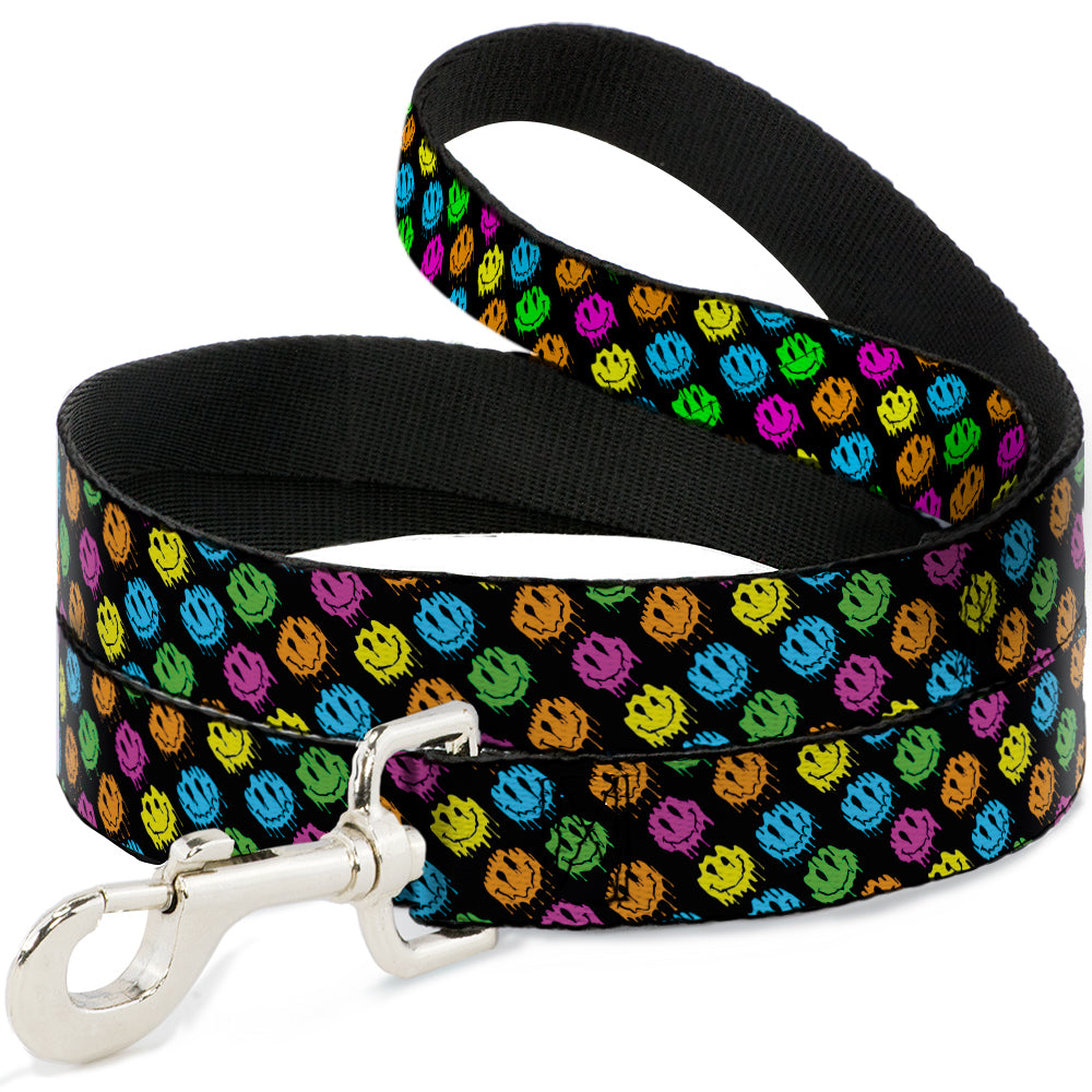 Dog Leash - Smiley Faces Melted Mini Repeat Angle Black/Multi Neon Dog Leashes Buckle-Down