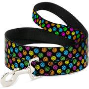 Dog Leash - Smiley Faces Melted Mini Repeat Angle Black/Multi Neon Dog Leashes Buckle-Down