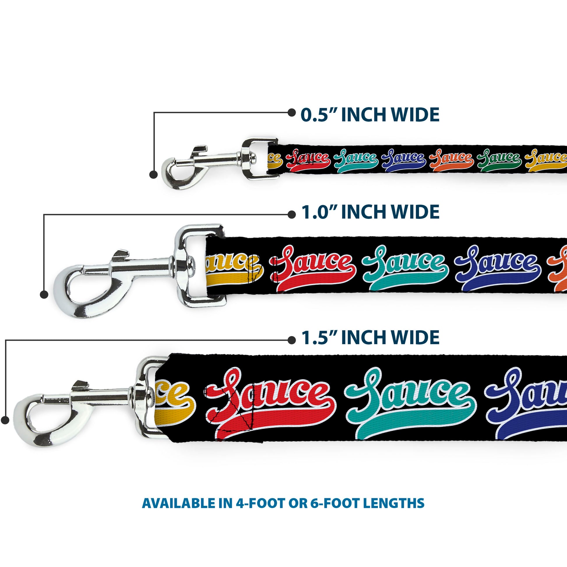 Dog Leash - SAUCE Baseball Script Black/Multi Color Dog Leashes Buckle-Down
