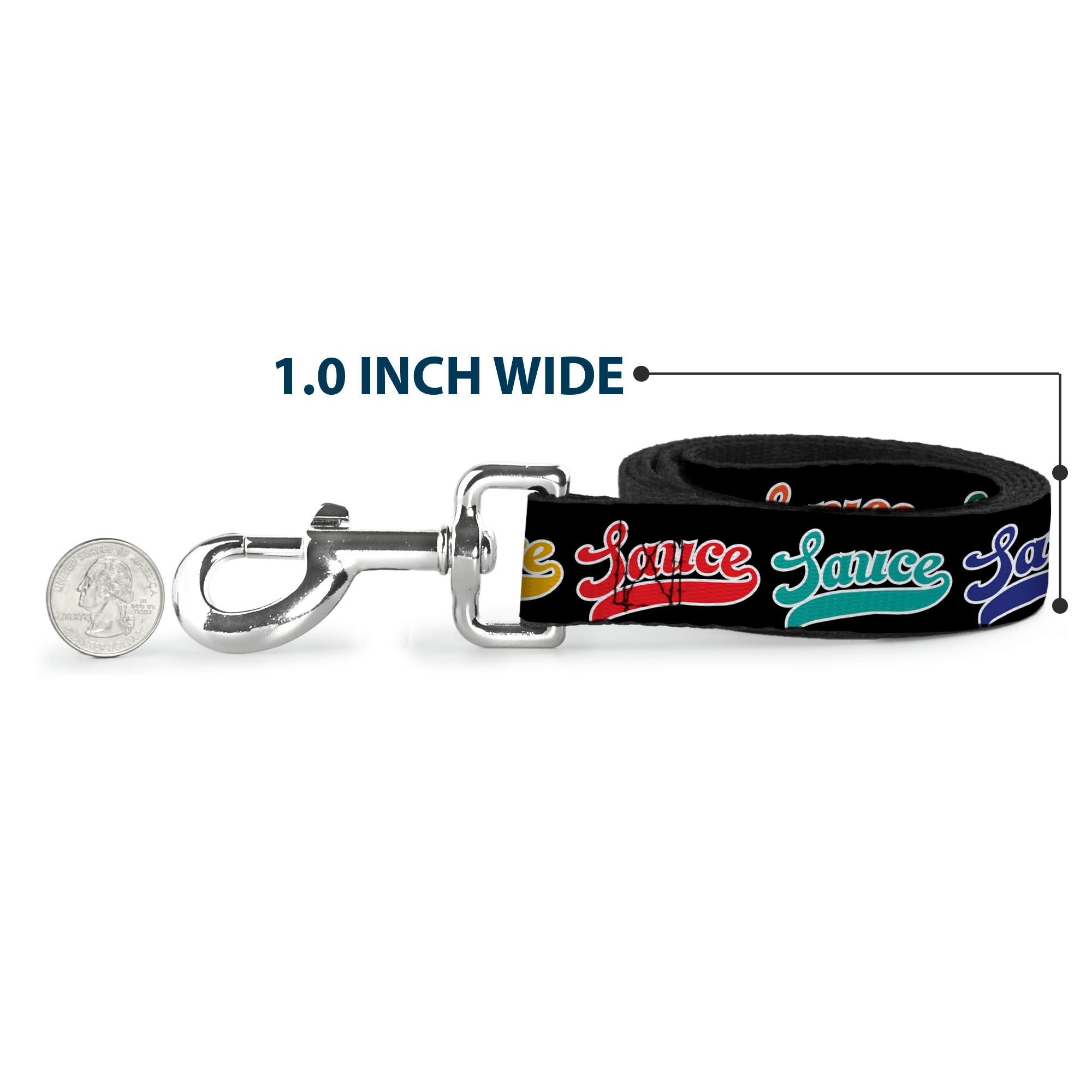 Dog Leash - SAUCE Baseball Script Black/Multi Color Dog Leashes Buckle-Down