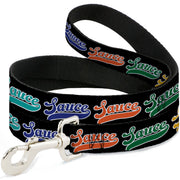 Dog Leash - SAUCE Baseball Script Black/Multi Color Dog Leashes Buckle-Down