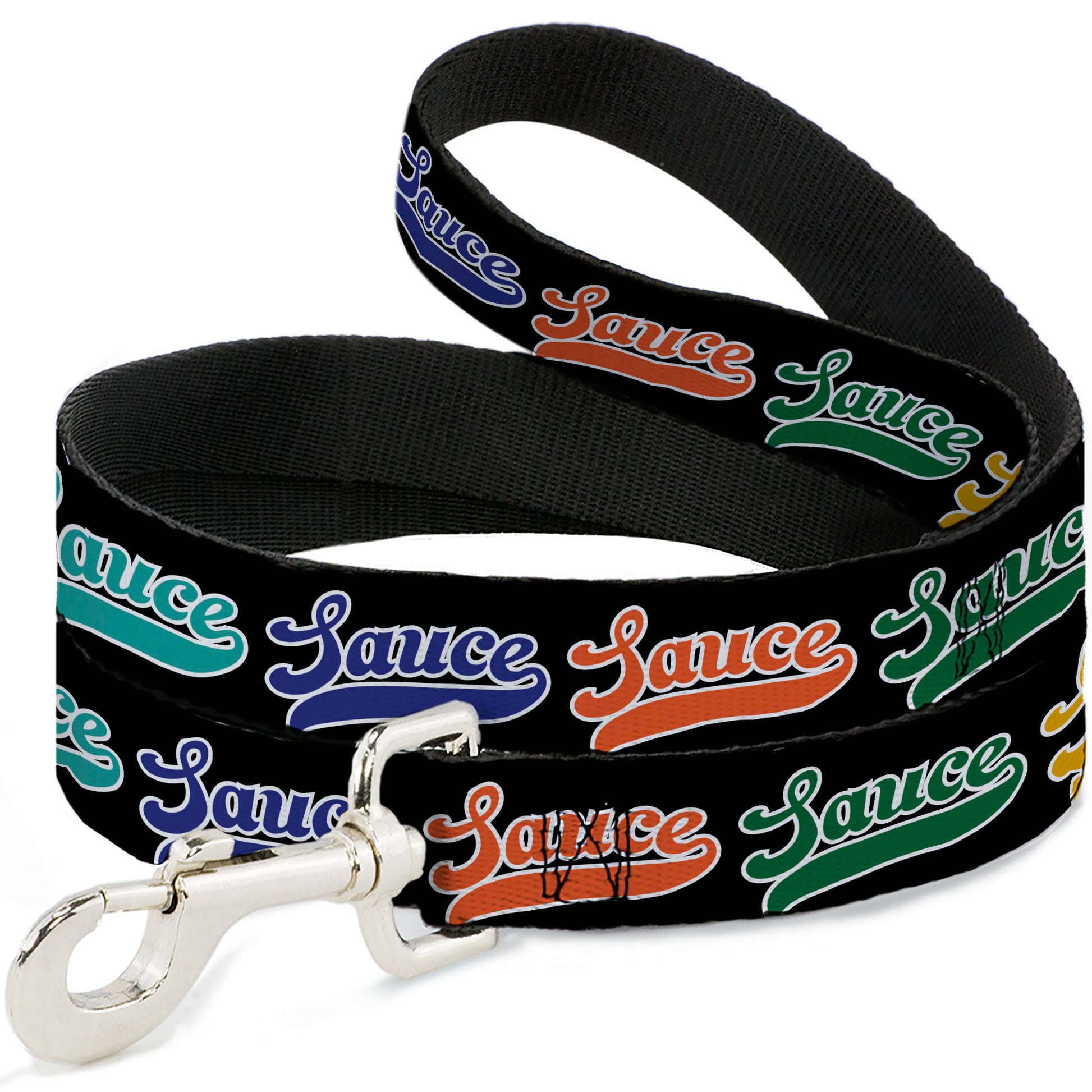 Dog Leash - SAUCE Baseball Script Black/Multi Color Dog Leashes Buckle-Down