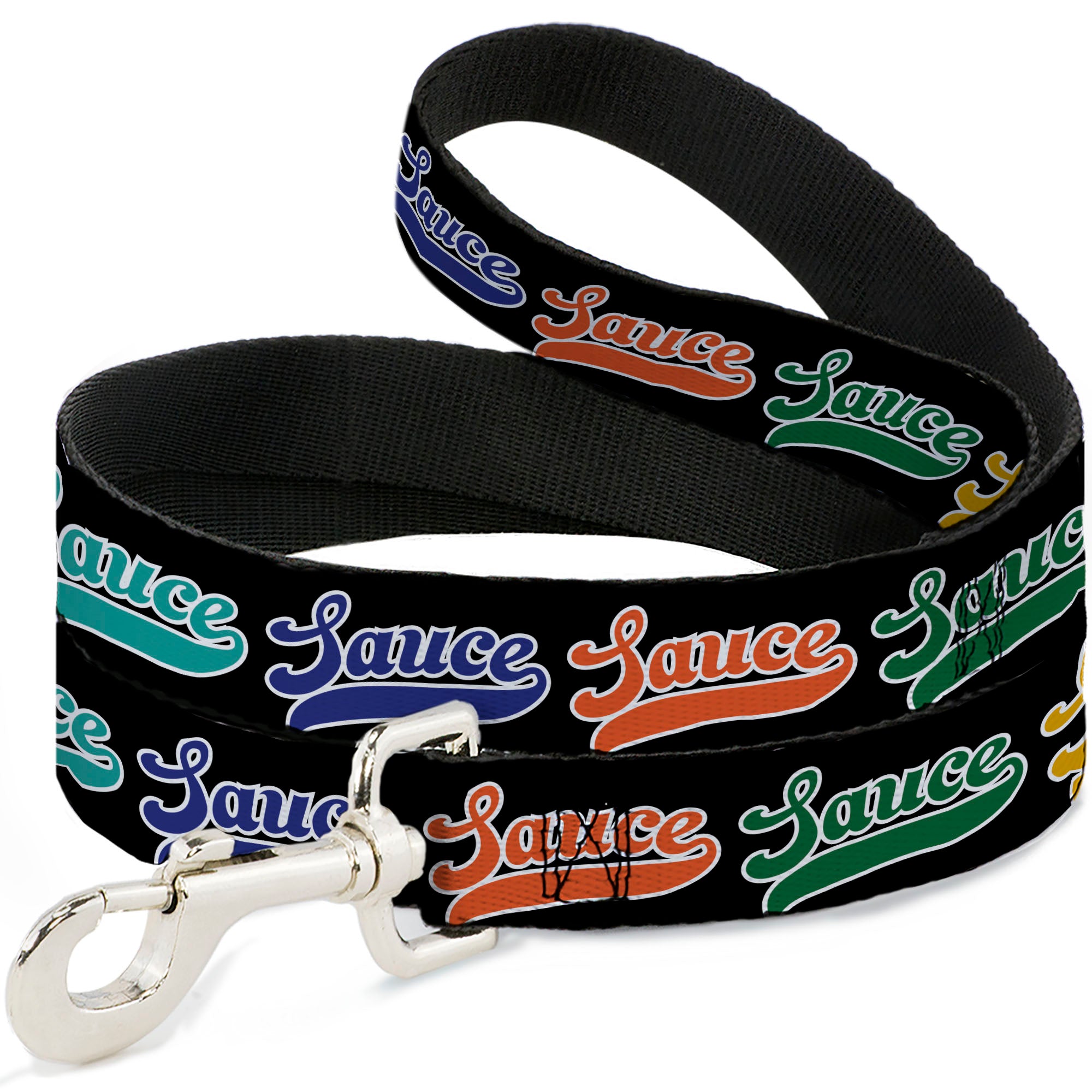 Dog Leash - SAUCE Baseball Script Black/Multi Color Dog Leashes Buckle-Down