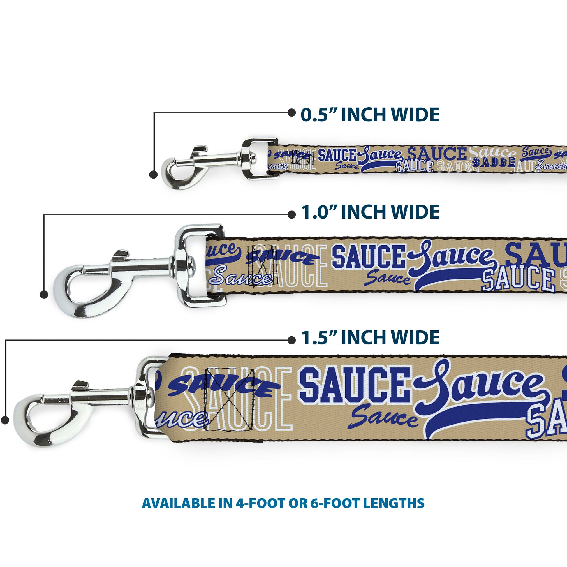 Dog Leash - SAUCE Typography Collage Tan/White/Blue Dog Leashes Buckle-Down