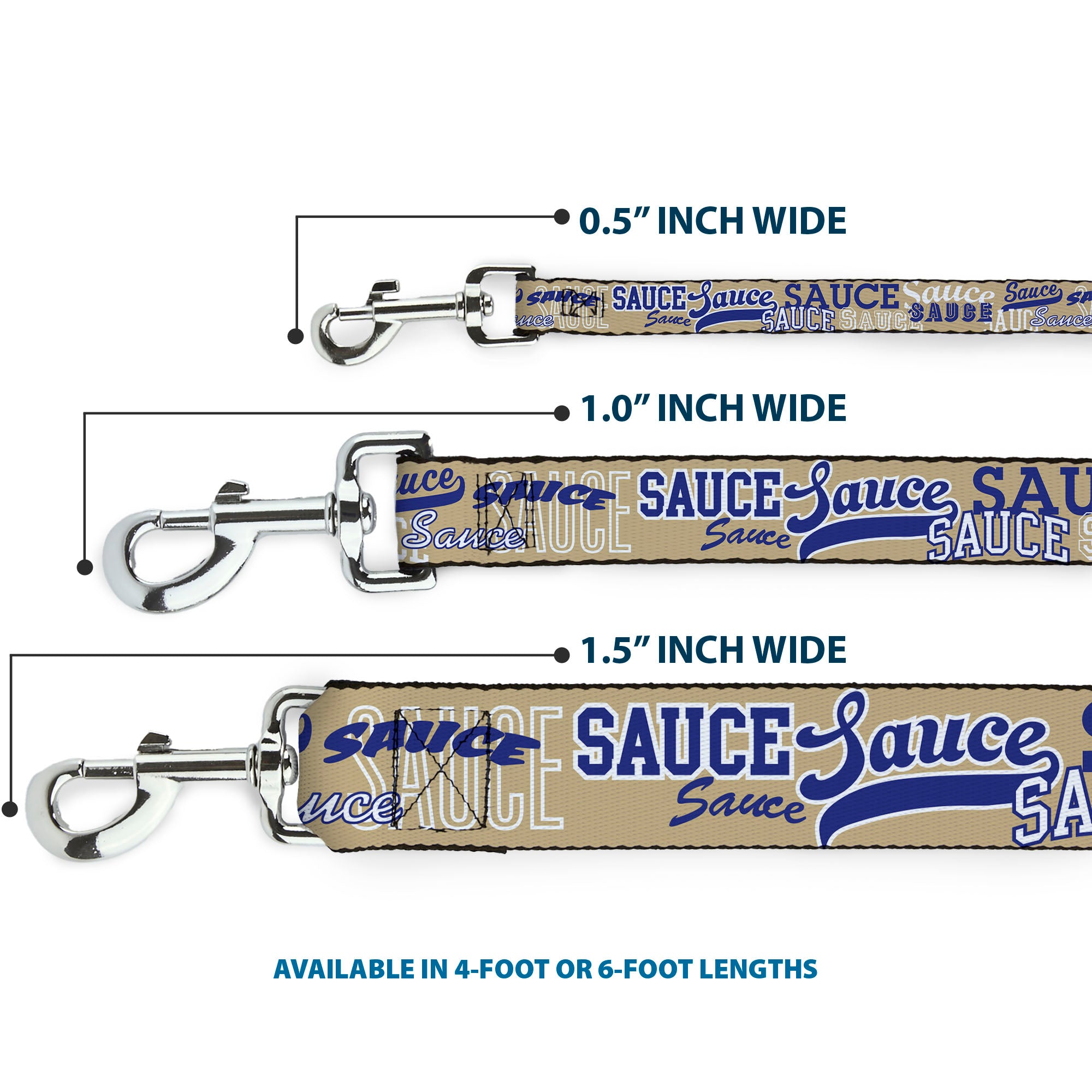 Dog Leash - SAUCE Typography Collage Tan/White/Blue Dog Leashes Buckle-Down