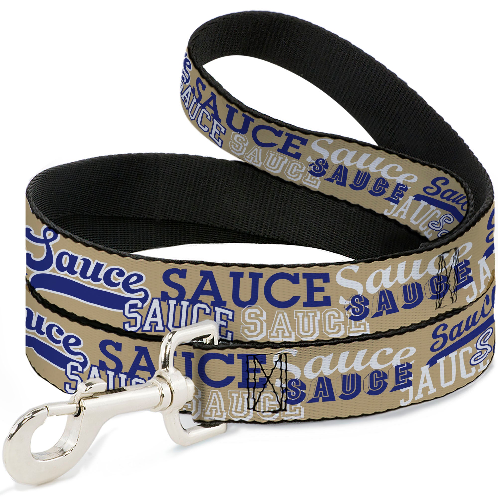 Dog Leash - SAUCE Typography Collage Tan/White/Blue Dog Leashes Buckle-Down