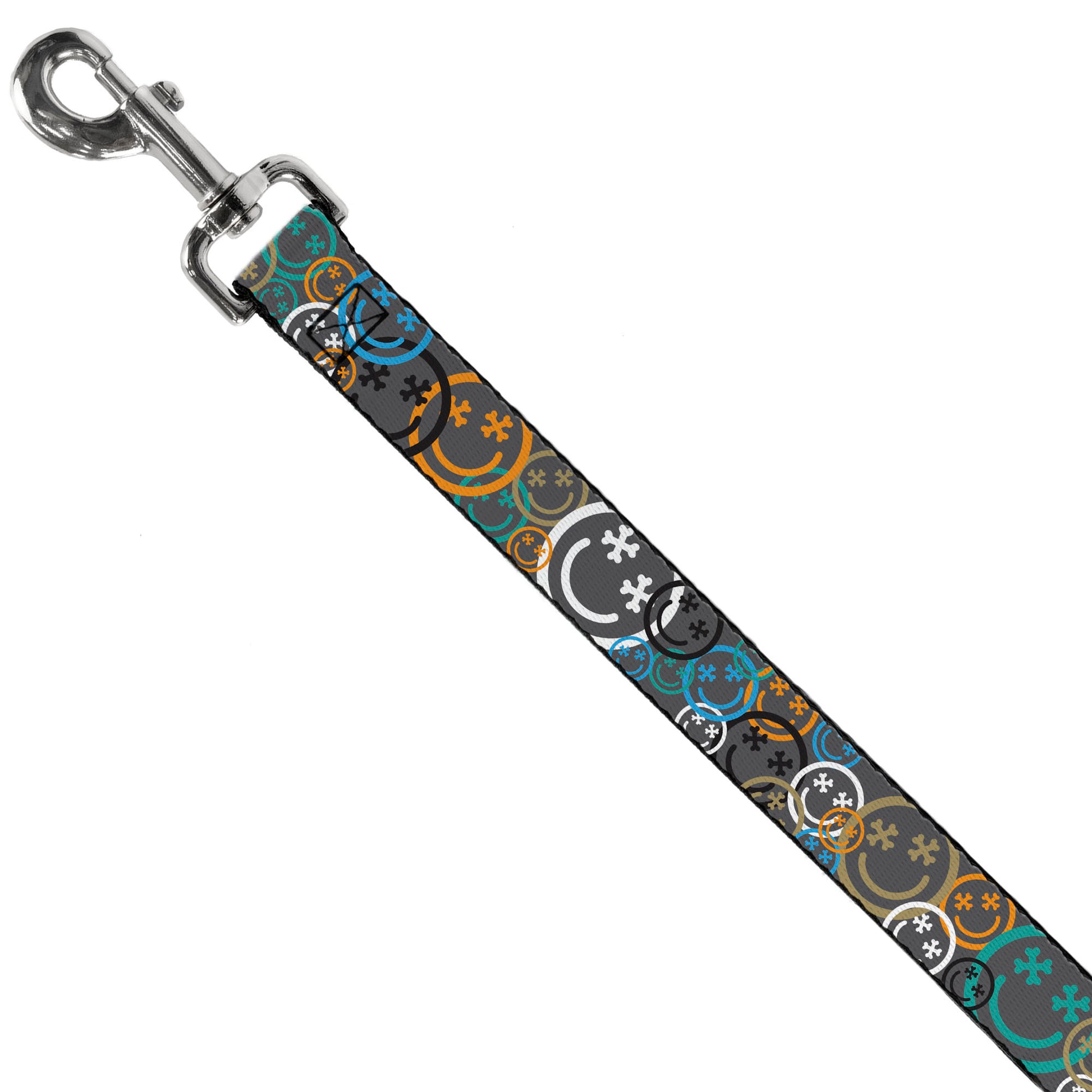 Dog Leash - Smiley Face Crossbones Stacked Gray/Multi Color Dog Leashes Buckle-Down
