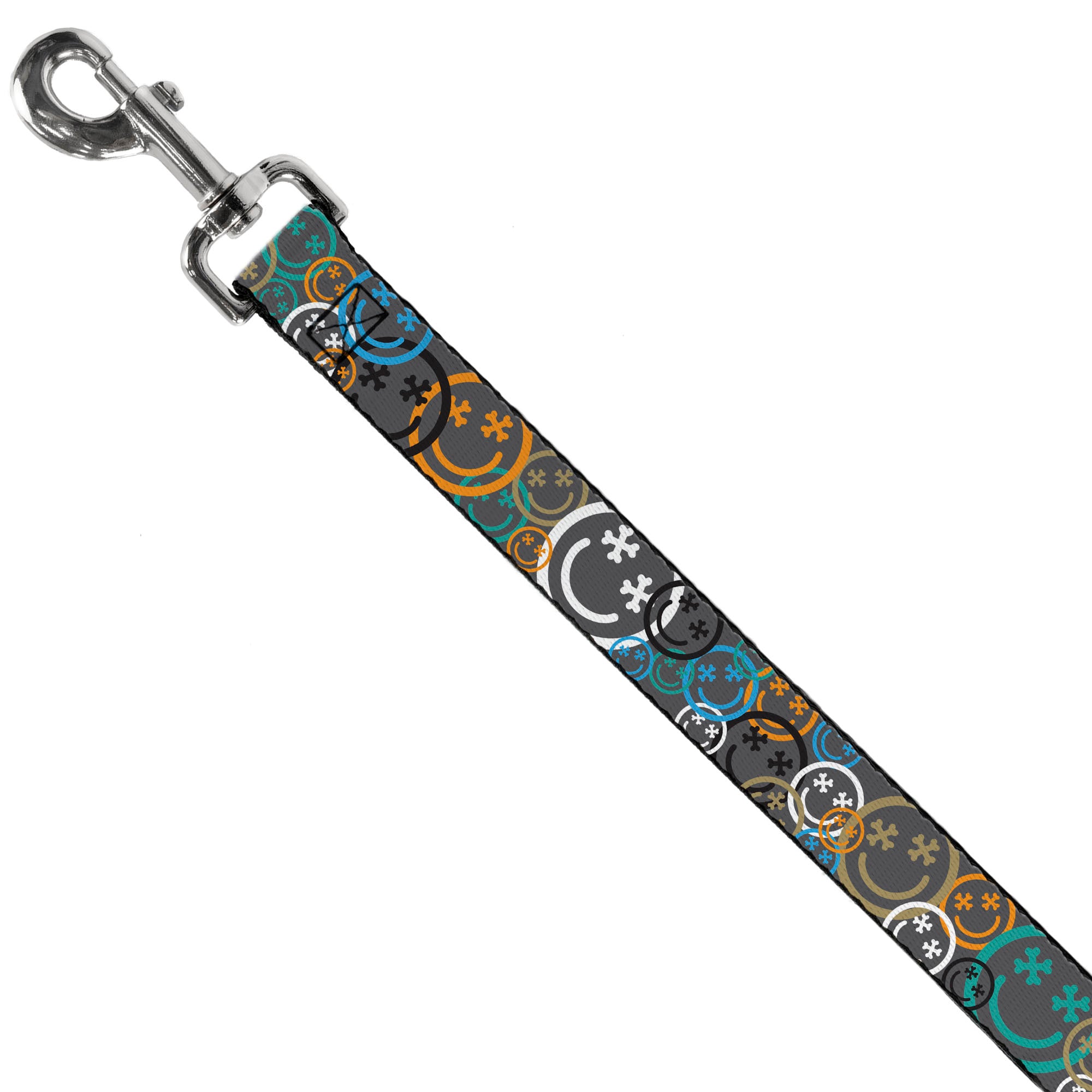 Dog Leash - Smiley Face Crossbones Stacked Gray/Multi Color Dog Leashes Buckle-Down