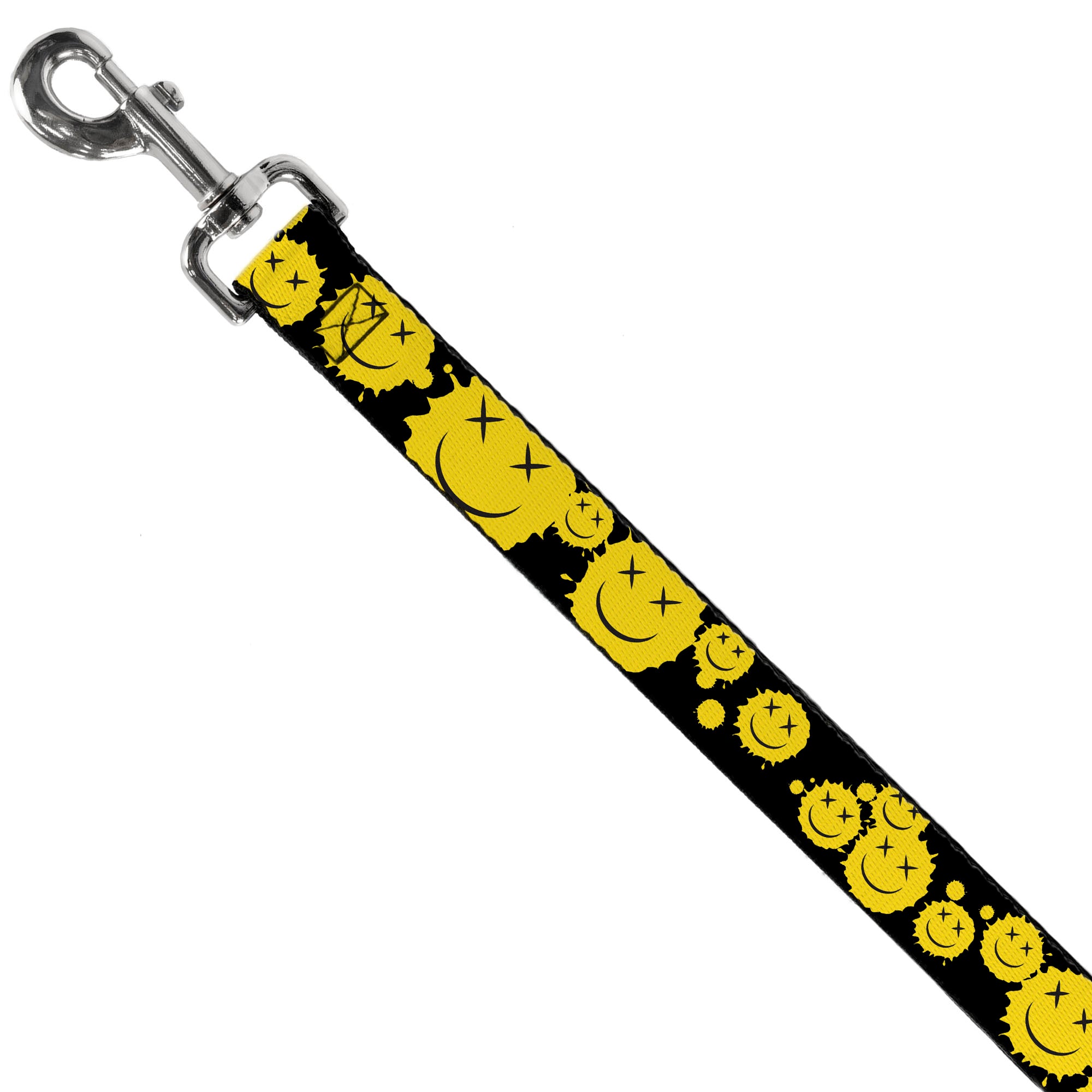 Dog Leash - Smiley Face Splatter Scattered Black/Yellow Dog Leashes Buckle-Down