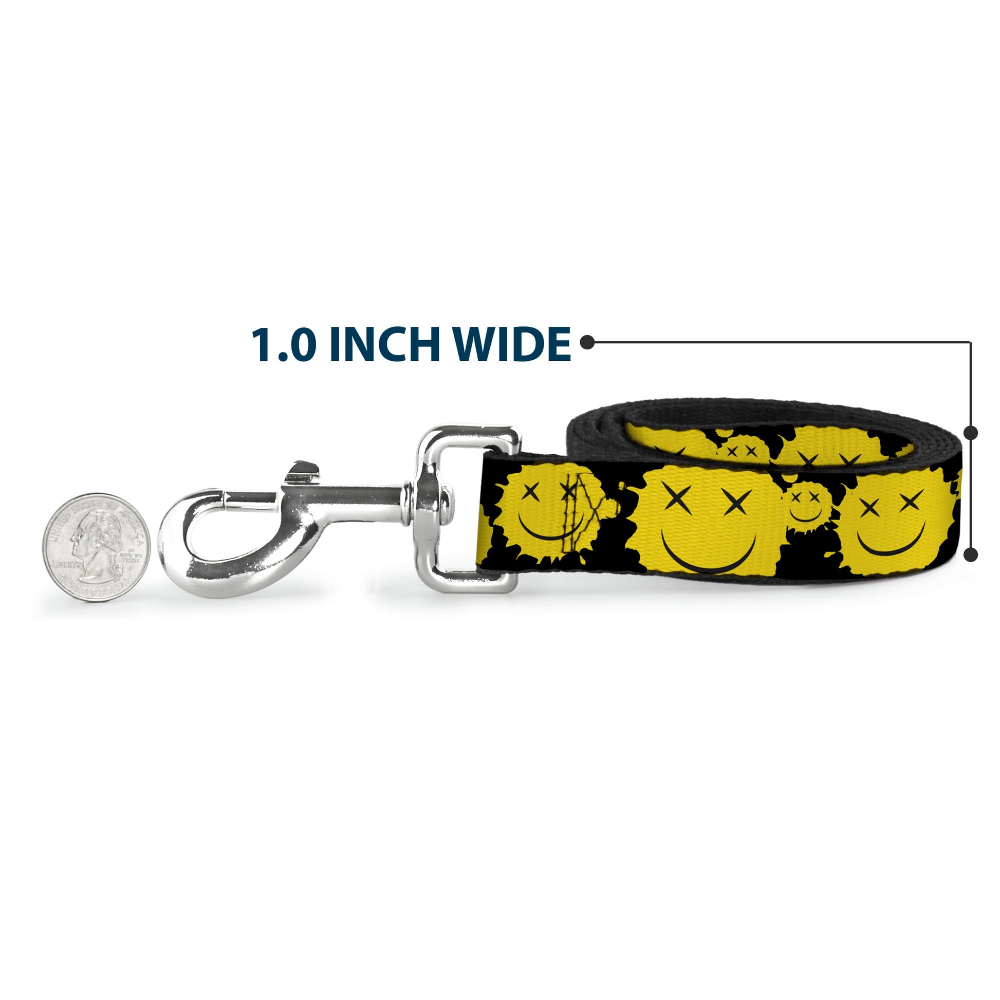 Dog Leash - Smiley Face Splatter Scattered Black/Yellow Dog Leashes Buckle-Down