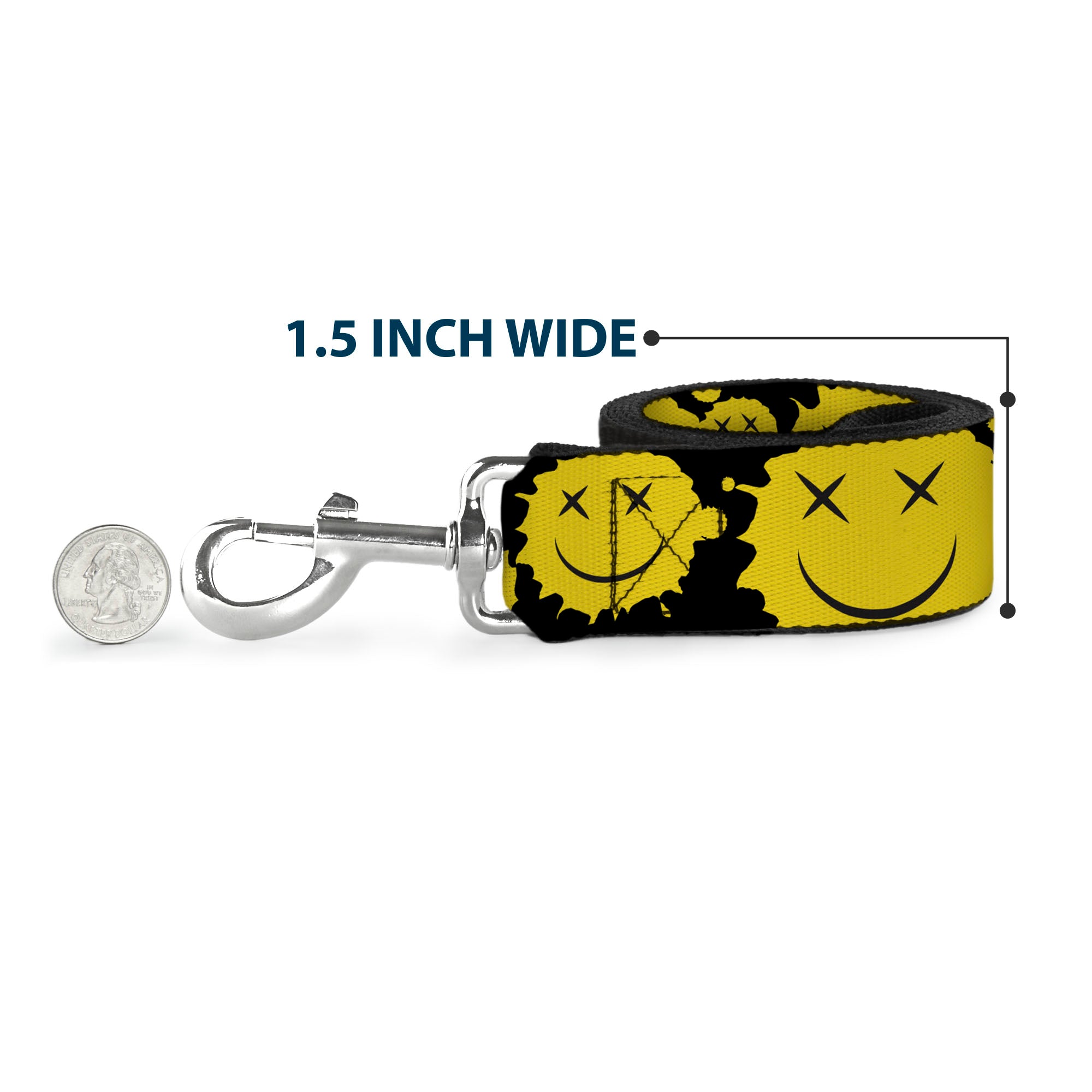 Dog Leash - Smiley Face Splatter Scattered Black/Yellow Dog Leashes Buckle-Down