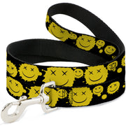 Dog Leash - Smiley Face Splatter Scattered Black/Yellow Dog Leashes Buckle-Down
