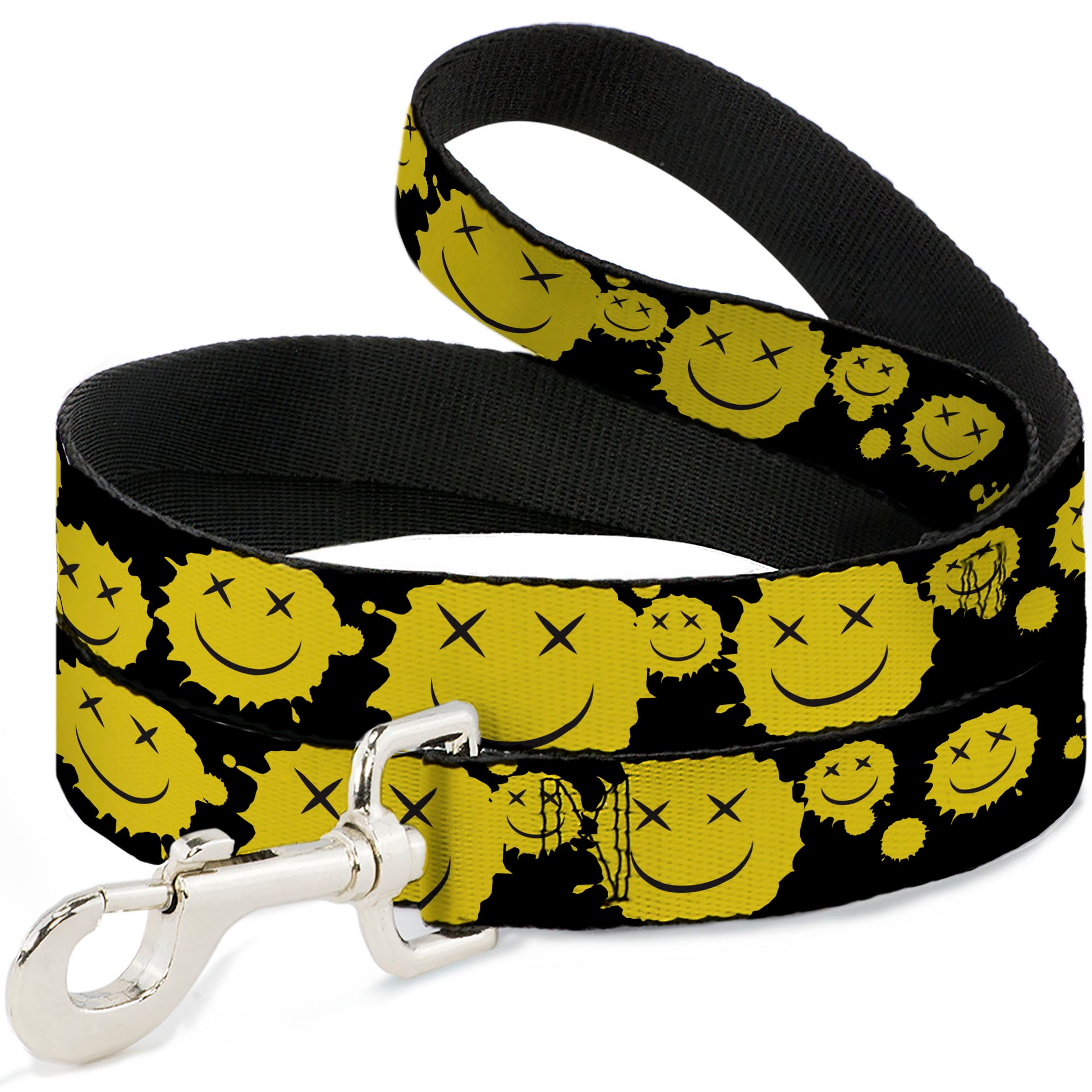 Dog Leash - Smiley Face Splatter Scattered Black/Yellow Dog Leashes Buckle-Down