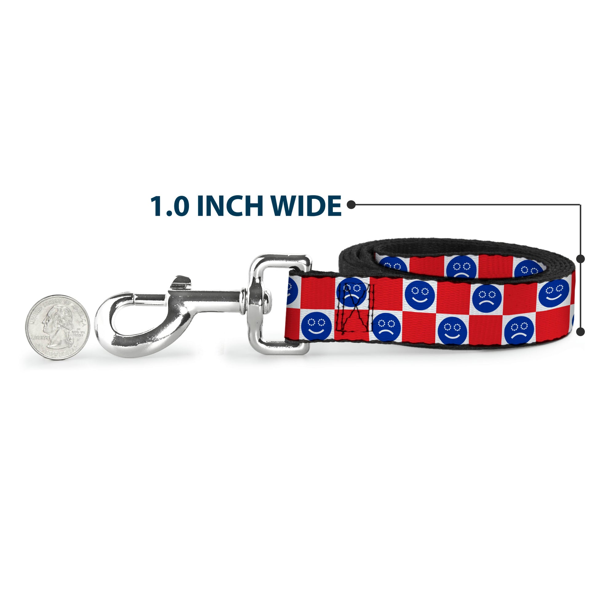 Dog Leash - Smiley Sad Face Checker Red/White/Blue Dog Leashes Buckle-Down
