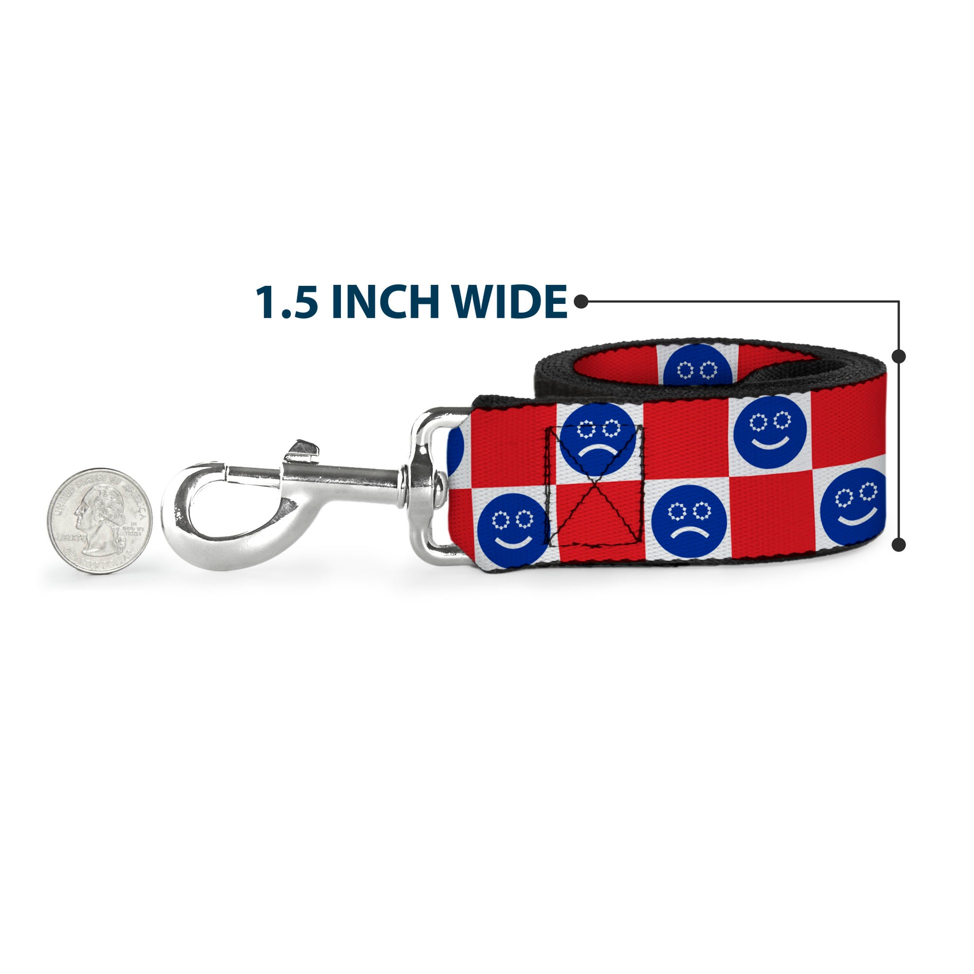 Dog Leash - Smiley Sad Face Checker Red/White/Blue Dog Leashes Buckle-Down