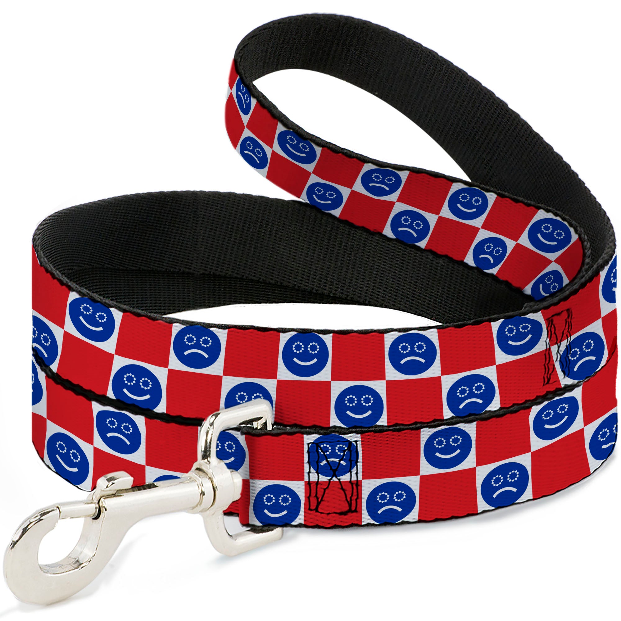 Dog Leash - Smiley Sad Face Checker Red/White/Blue Dog Leashes Buckle-Down