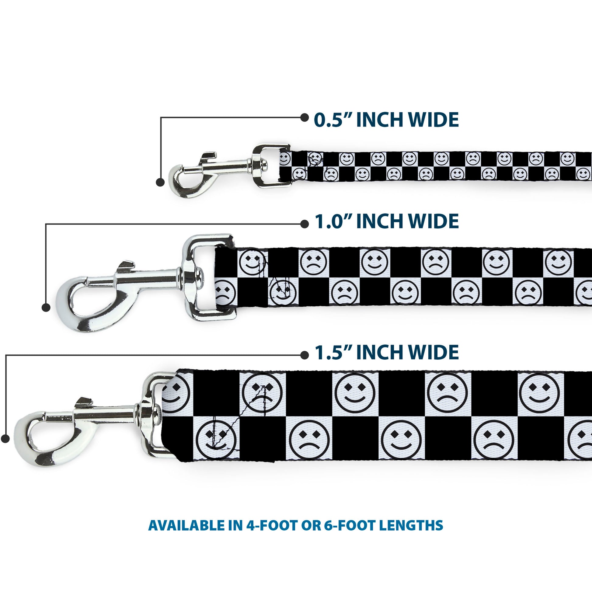 Dog Leash - Smiley Sad Face Checker Black/White Dog Leashes Buckle-Down