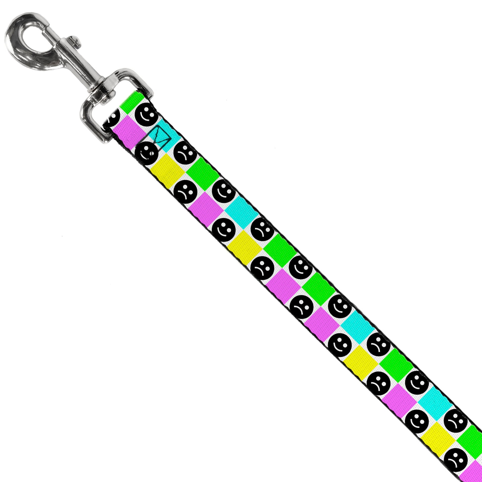 Dog Leash - Smiley Sad Face Checker Multi Color/White Dog Leashes Buckle-Down