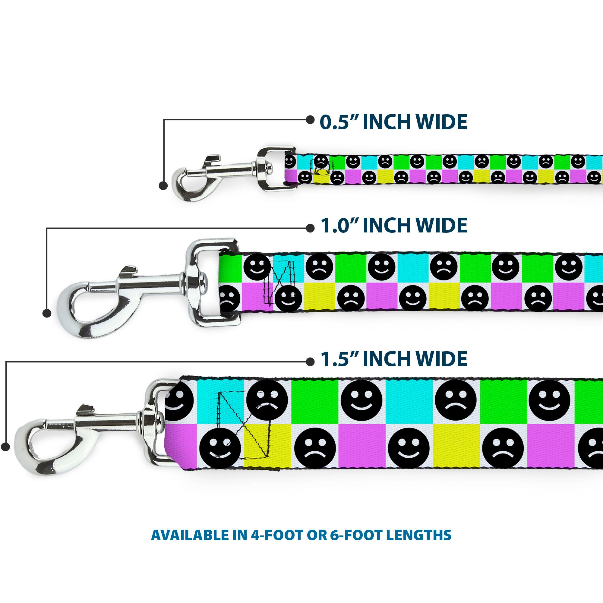 Dog Leash - Smiley Sad Face Checker Multi Color/White Dog Leashes Buckle-Down
