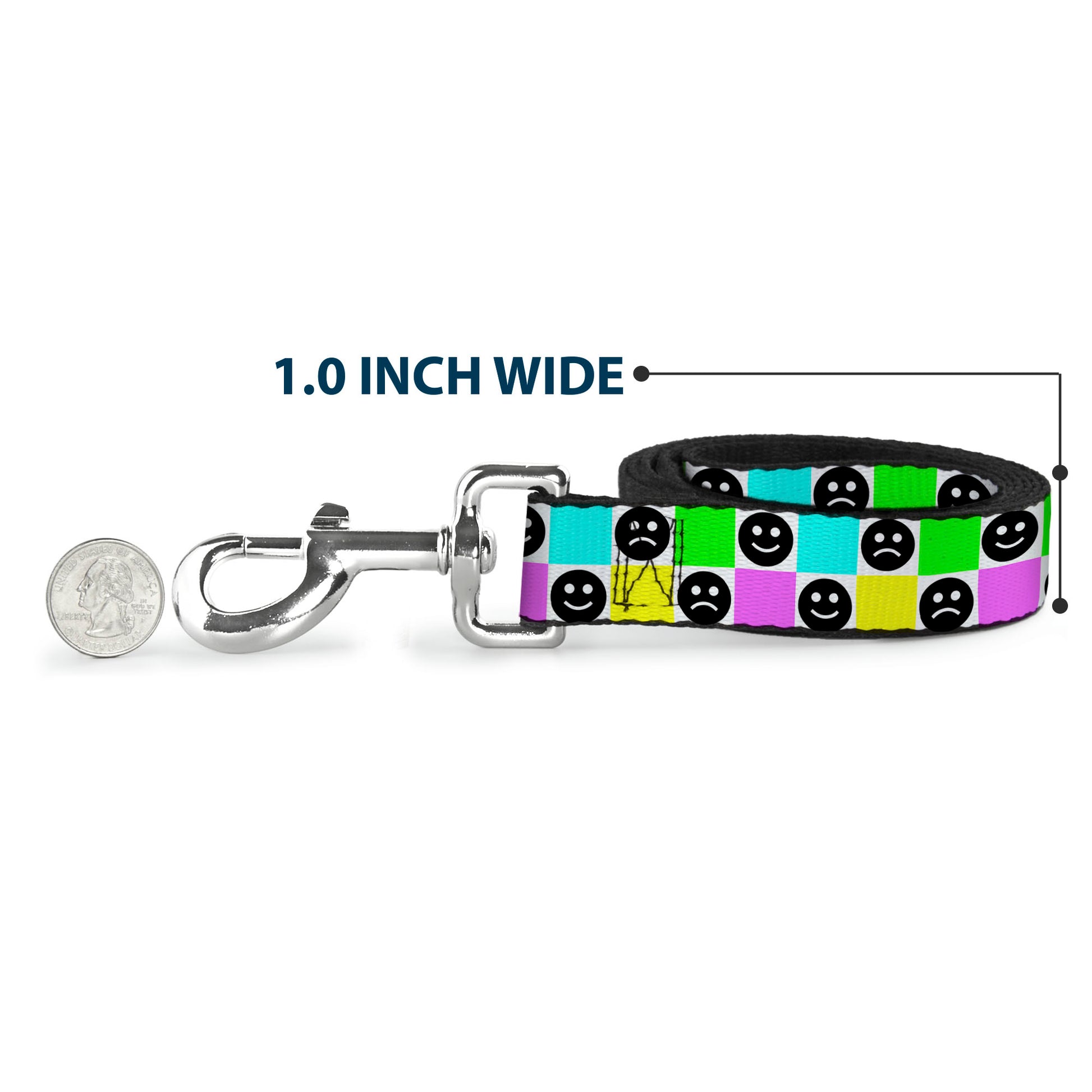 Dog Leash - Smiley Sad Face Checker Multi Color/White Dog Leashes Buckle-Down