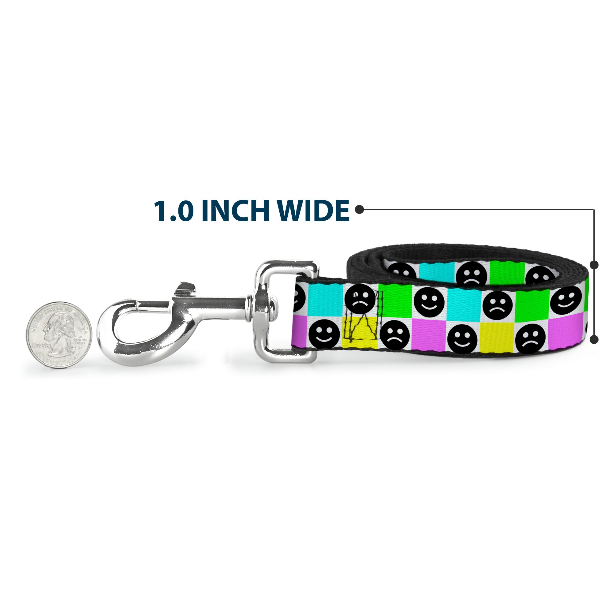 Dog Leash - Smiley Sad Face Checker Multi Color/White Dog Leashes Buckle-Down