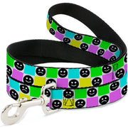 Dog Leash - Smiley Sad Face Checker Multi Color/White Dog Leashes Buckle-Down