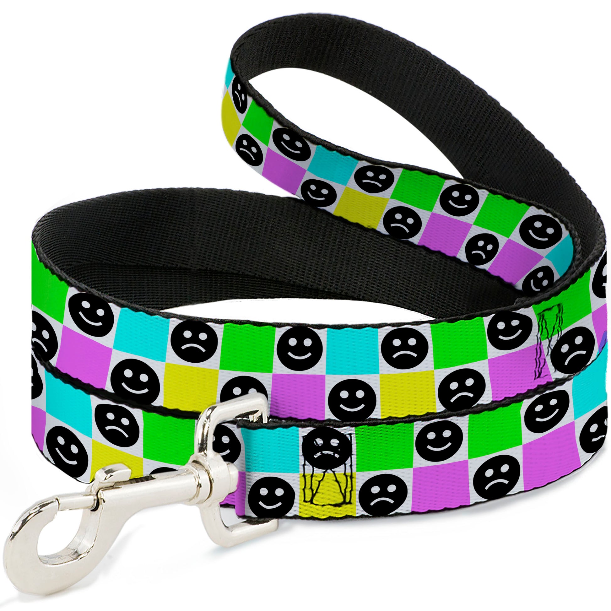 Dog Leash - Smiley Sad Face Checker Multi Color/White Dog Leashes Buckle-Down