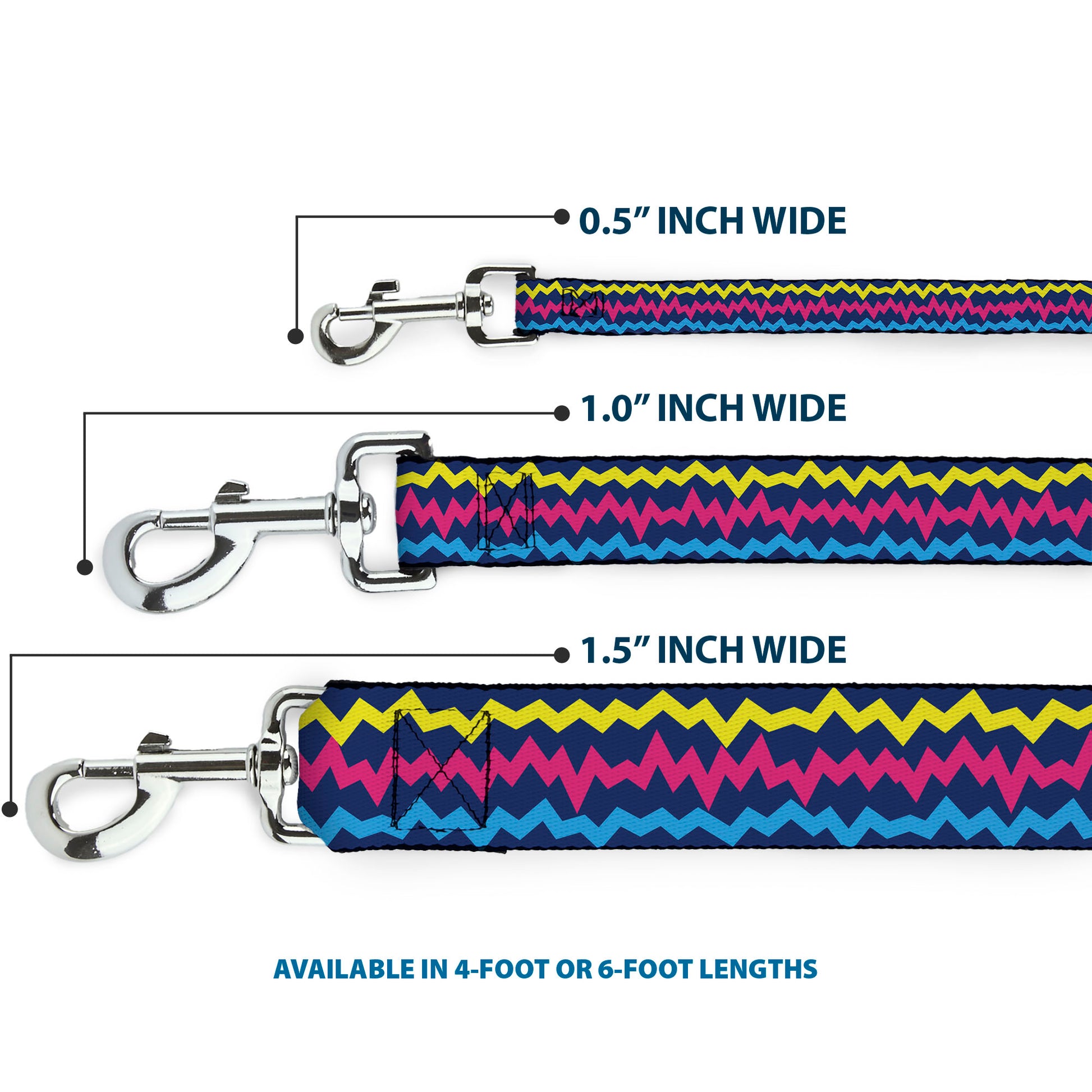 Dog Leash - Scribble Zig Zag Stripe Navy/Multi Color Dog Leashes Buckle-Down