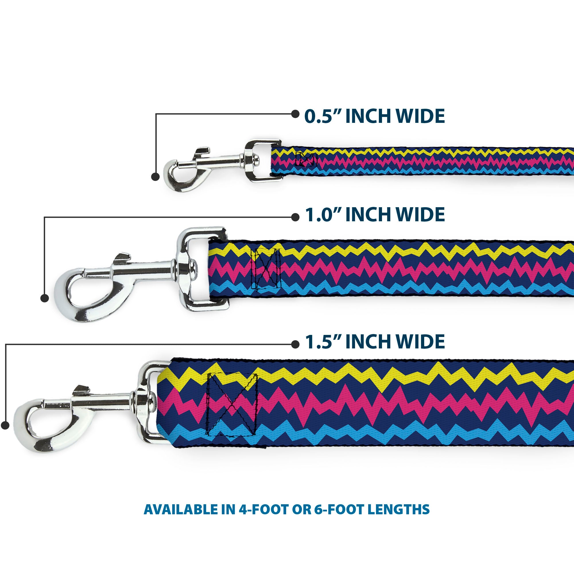 Dog Leash - Scribble Zig Zag Stripe Navy/Multi Color Dog Leashes Buckle-Down