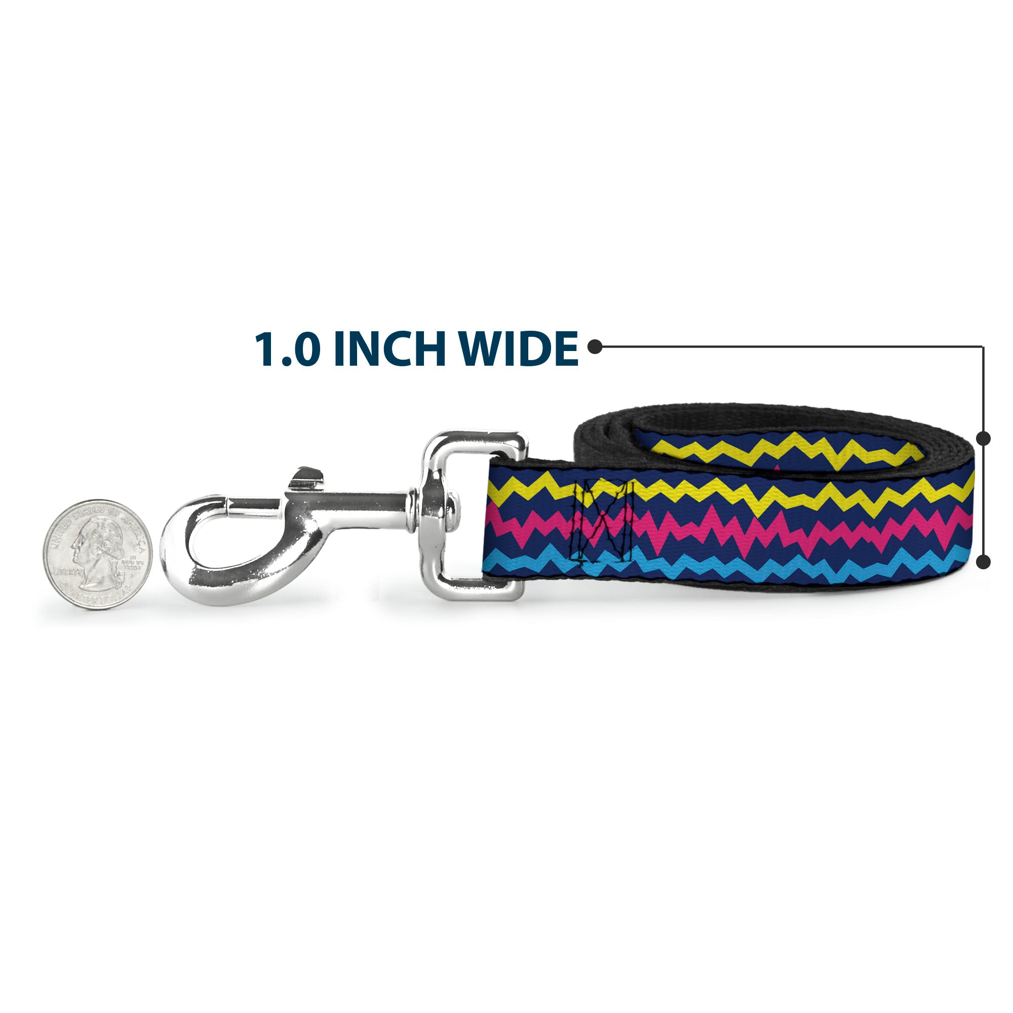 Dog Leash - Scribble Zig Zag Stripe Navy/Multi Color Dog Leashes Buckle-Down