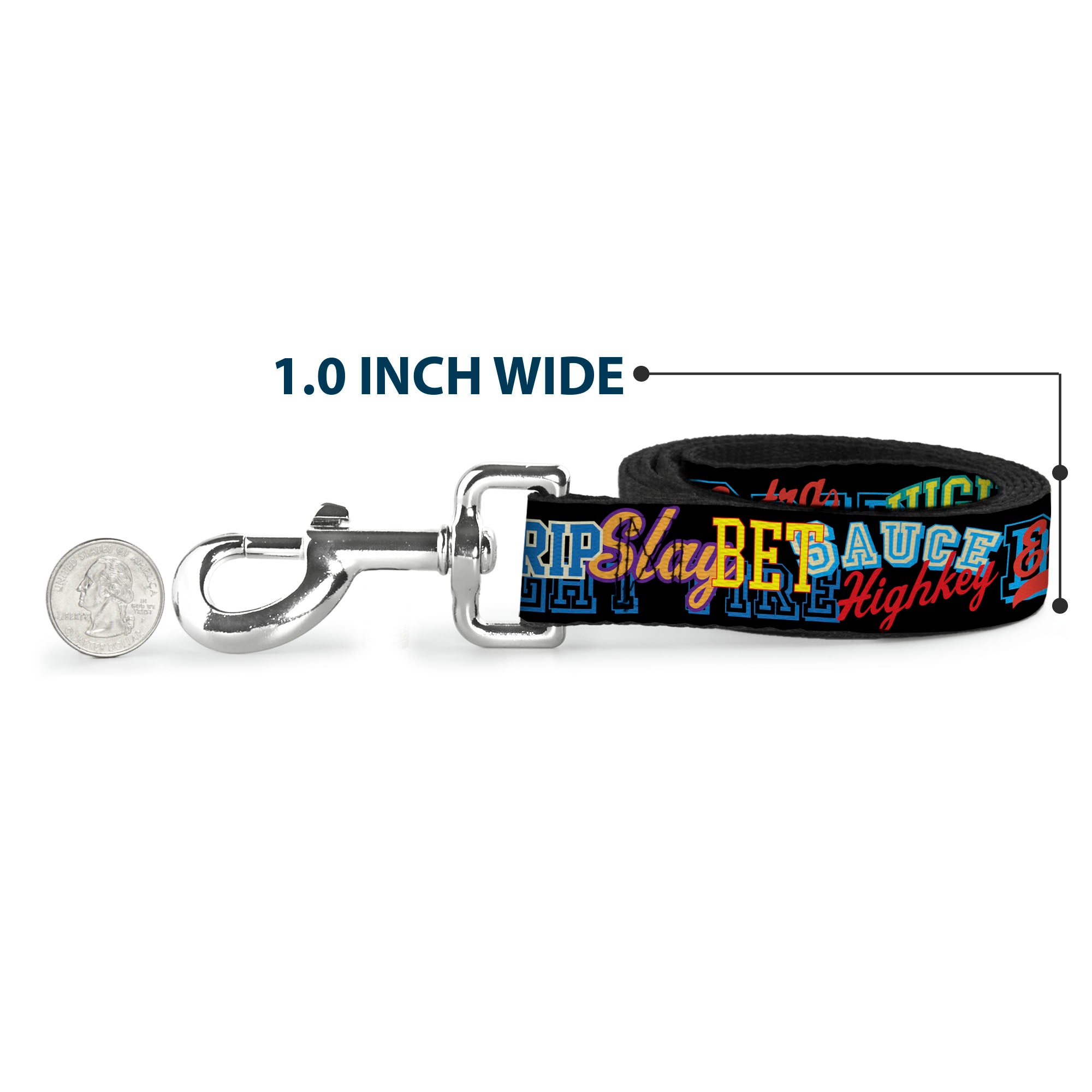 Dog Leash - Slang Verbiage Stacked Black/Multi Color Dog Leashes Buckle-Down