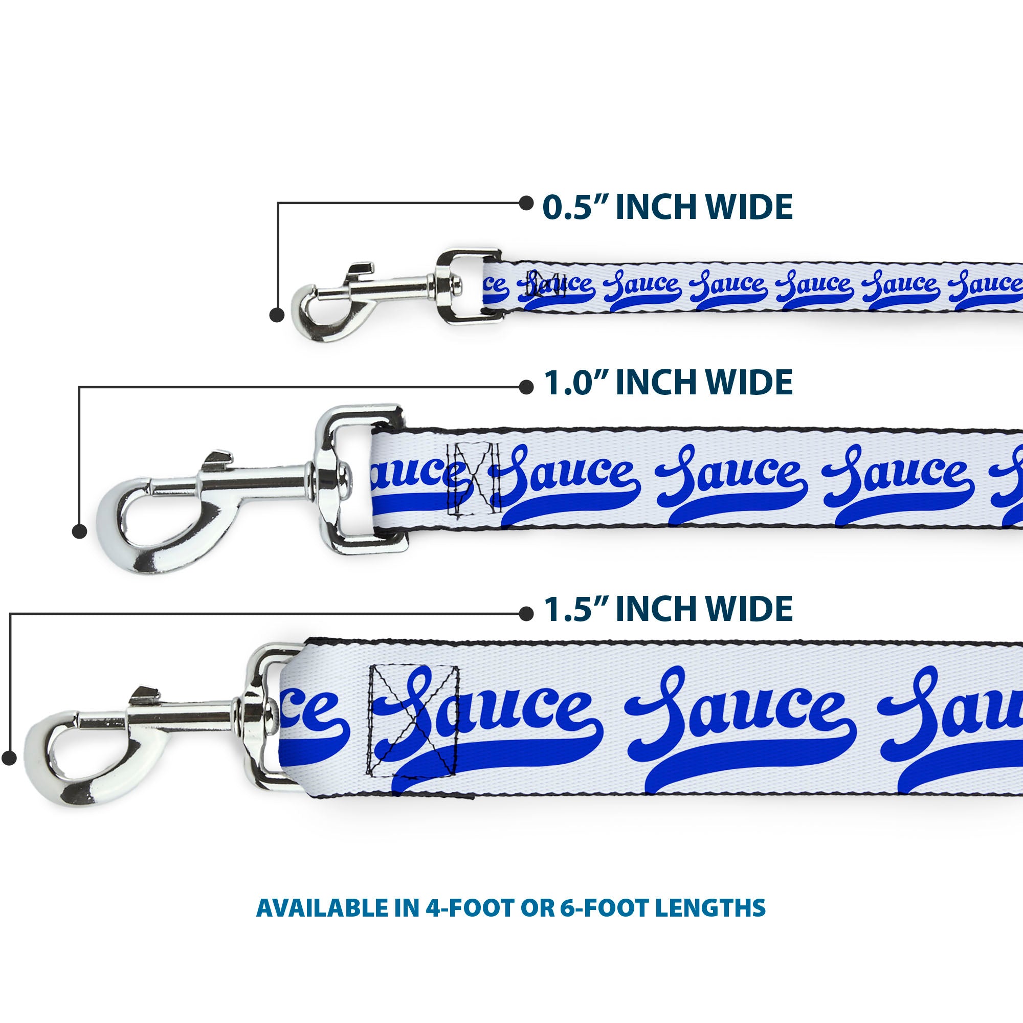 Dog Leash - SAUCE Baseball Script White/Blue Dog Leashes Buckle-Down