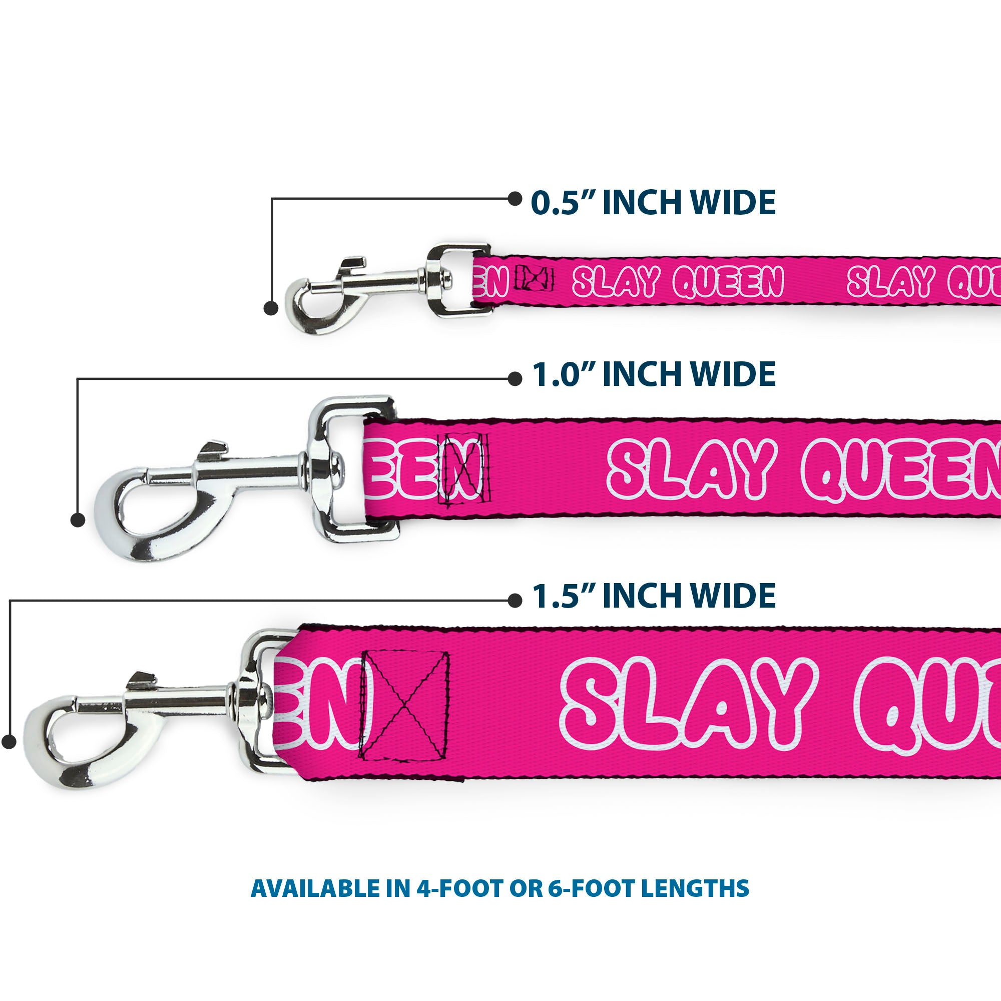 Dog Leash - SLAY QUEEN Bubble Text Pink/White Dog Leashes Buckle-Down