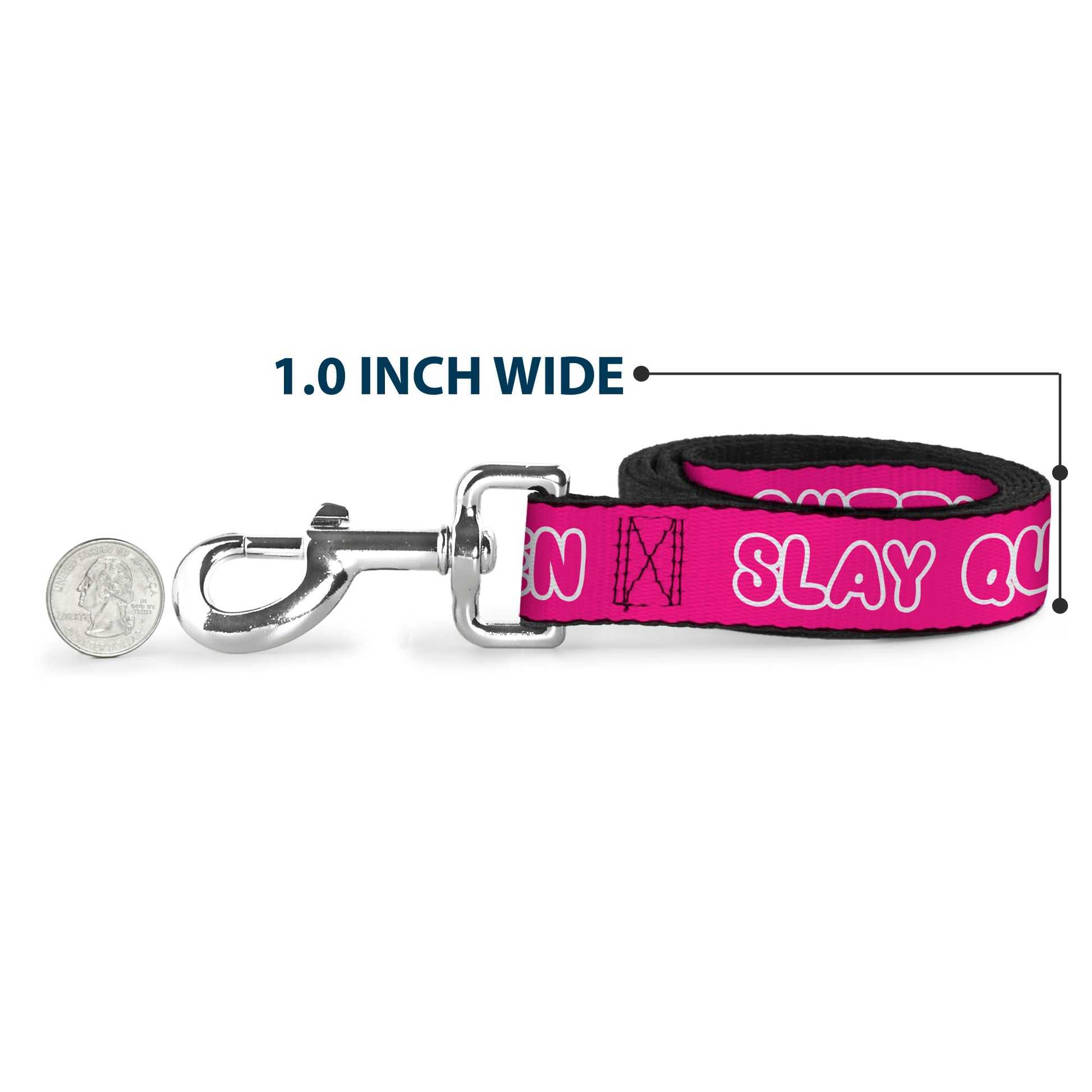 Dog Leash - SLAY QUEEN Bubble Text Pink/White Dog Leashes Buckle-Down