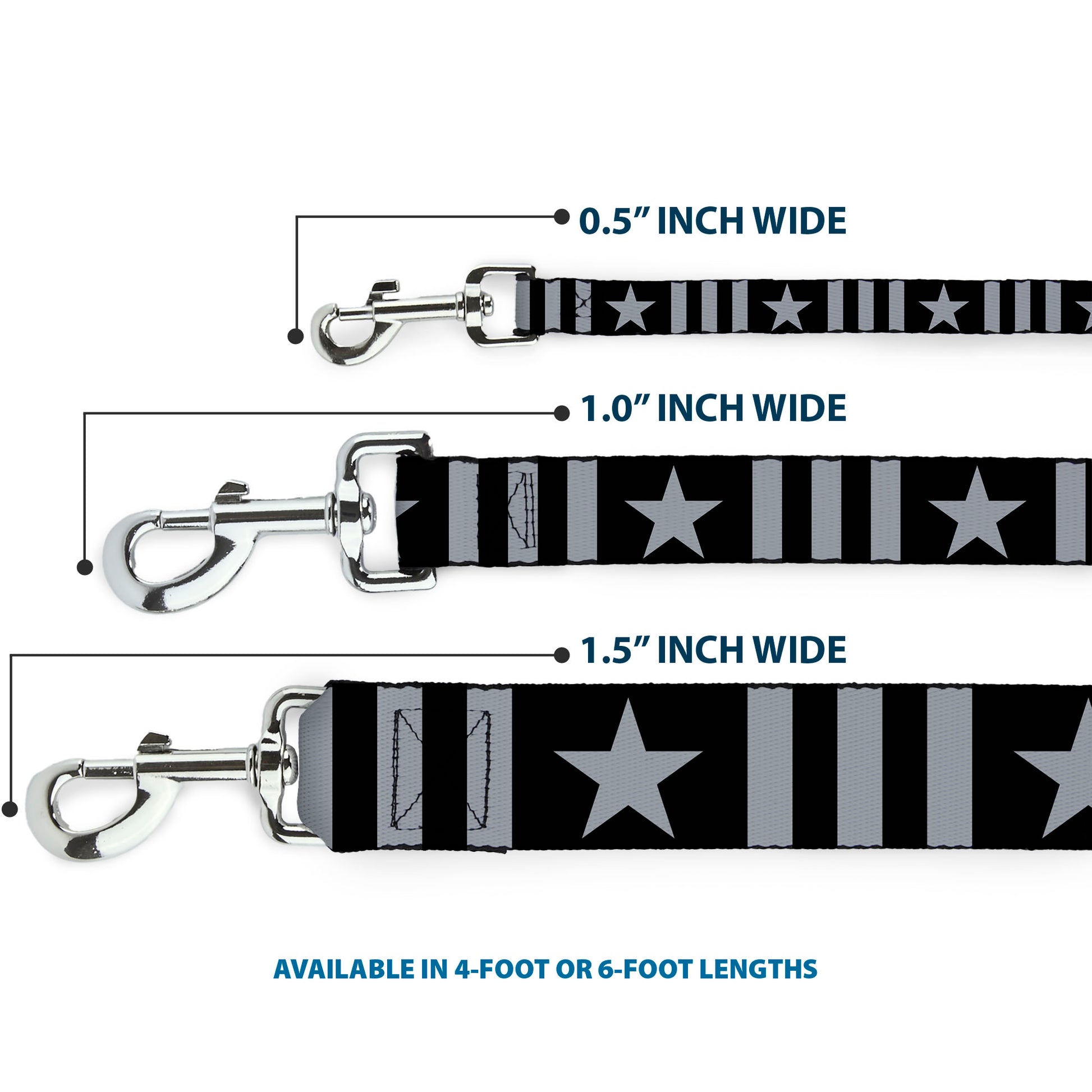 Dog Leash - Star and Three Stripes Black/Gray Dog Leashes Buckle-Down