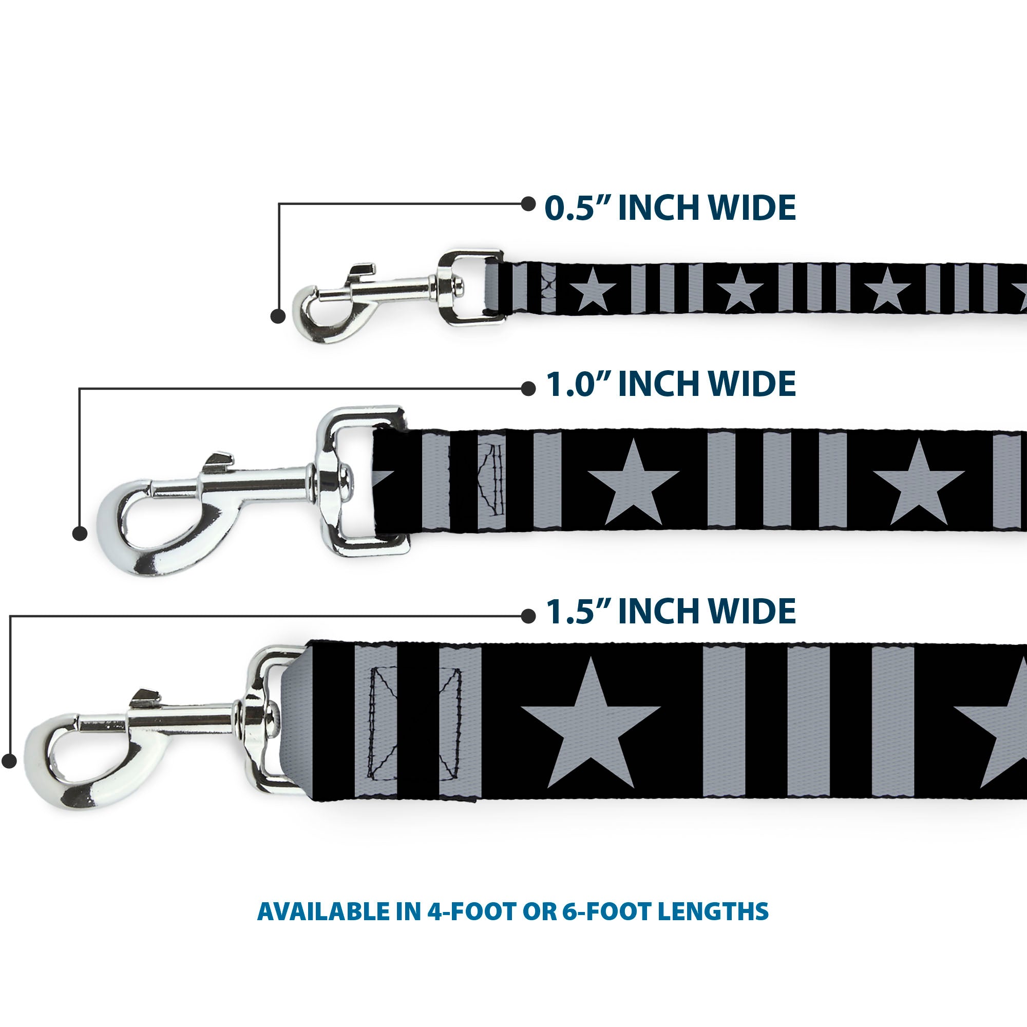 Dog Leash - Star and Three Stripes Black/Gray Dog Leashes Buckle-Down