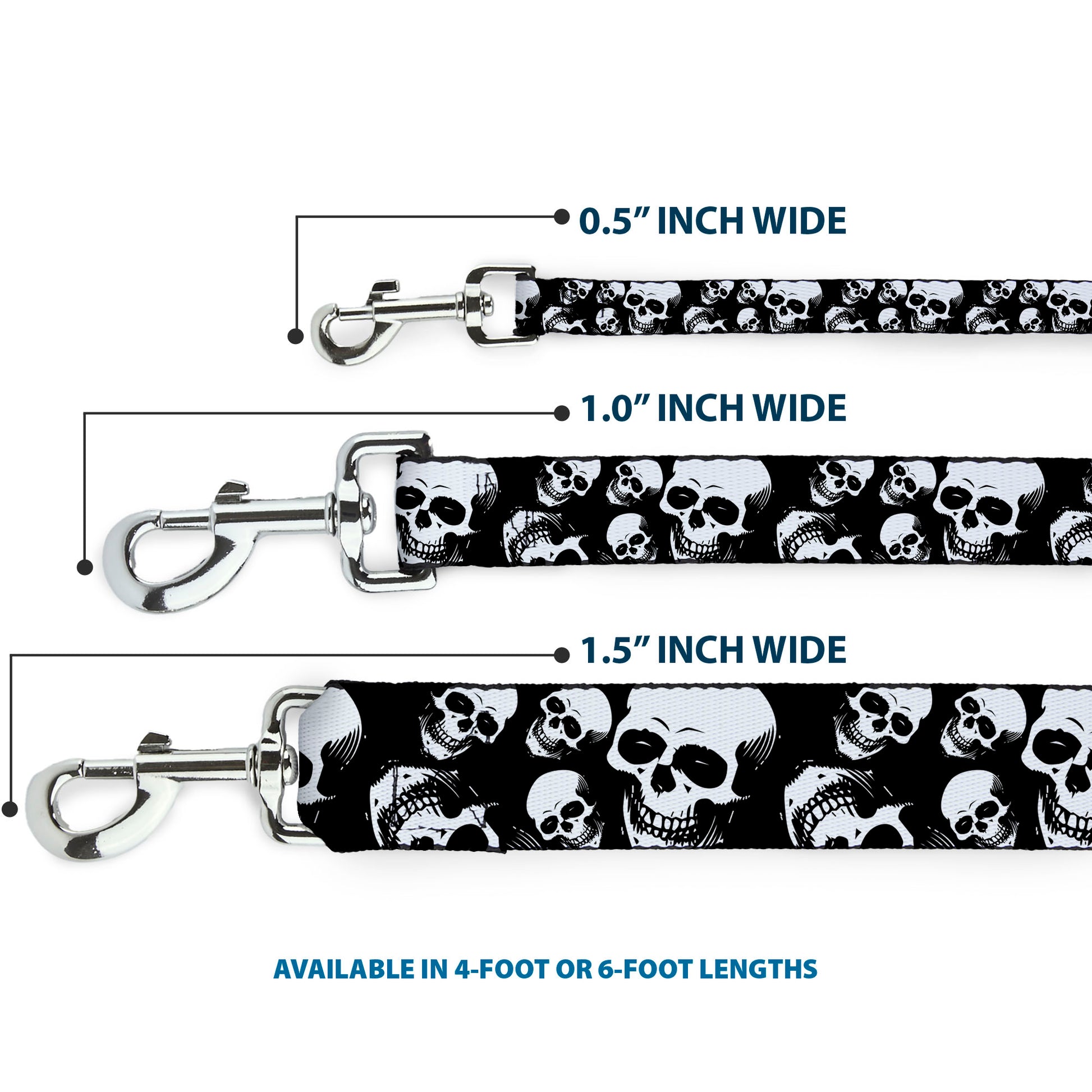 Dog Leash - Smiling Vivid Skulls Black/White/Grays Dog Leashes Buckle-Down