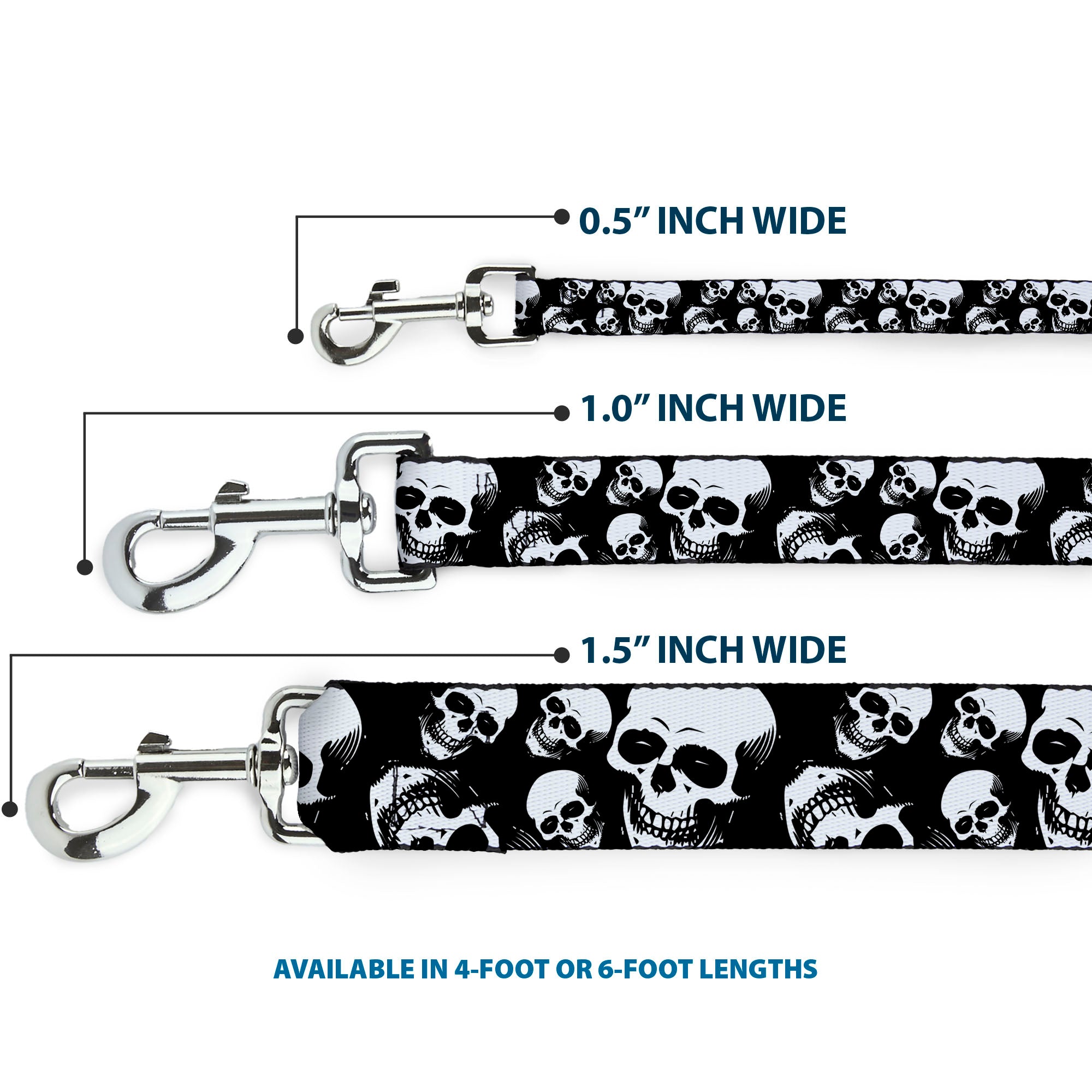 Dog Leash - Smiling Vivid Skulls Black/White/Grays Dog Leashes Buckle-Down