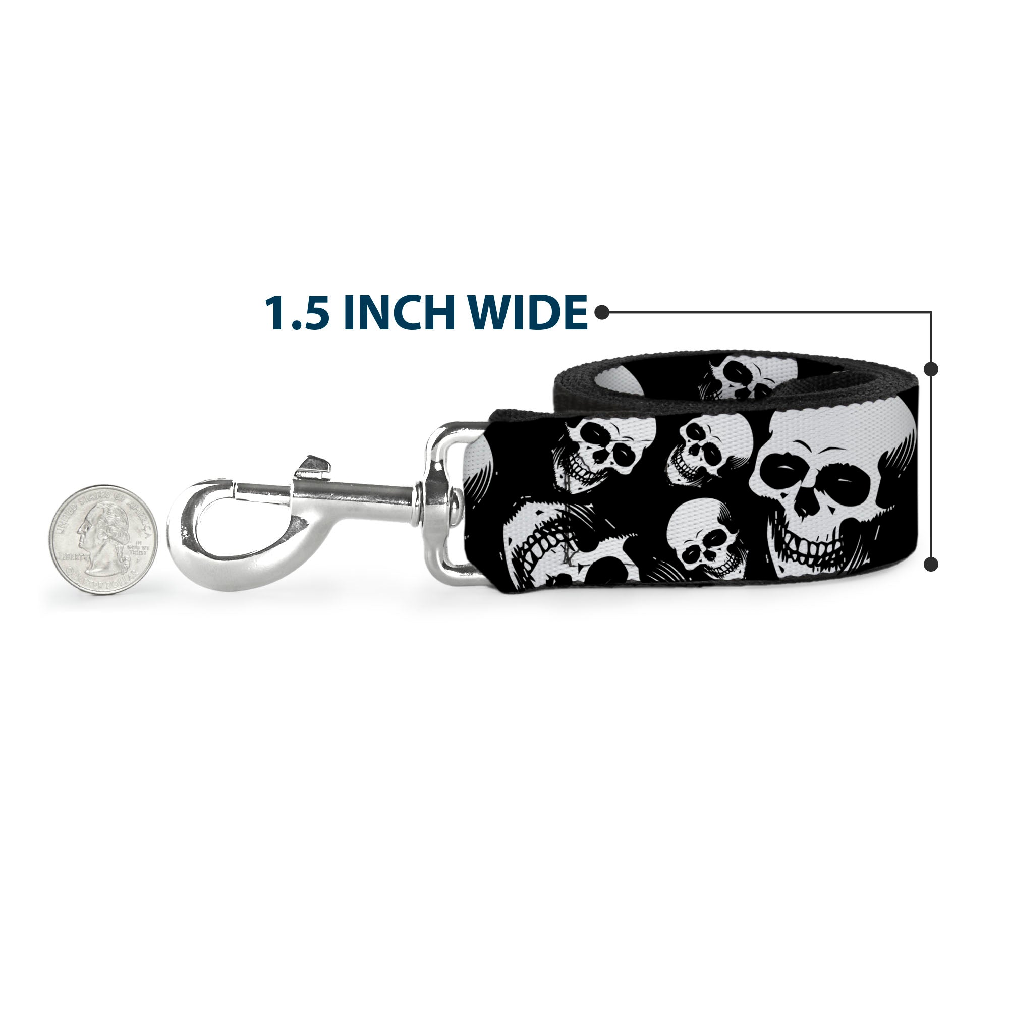 Dog Leash - Smiling Vivid Skulls Black/White/Grays Dog Leashes Buckle-Down