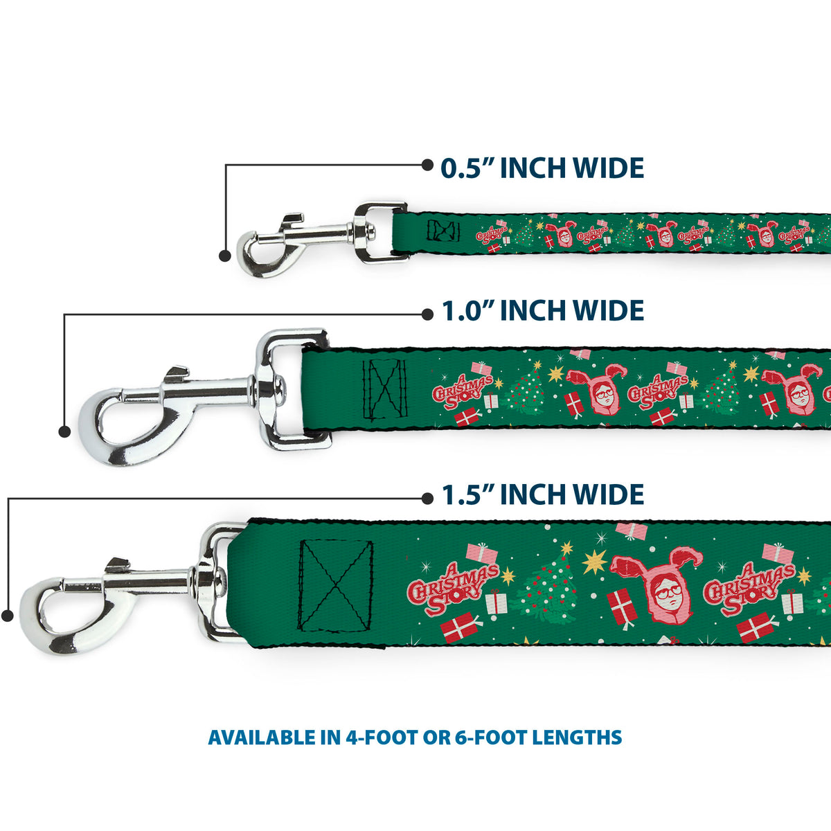 Dog Leash - A CHRISTMAS STORY Ralphie and Icons Title Logo Collage Green/Reds Dog Leashes A Christmas Story