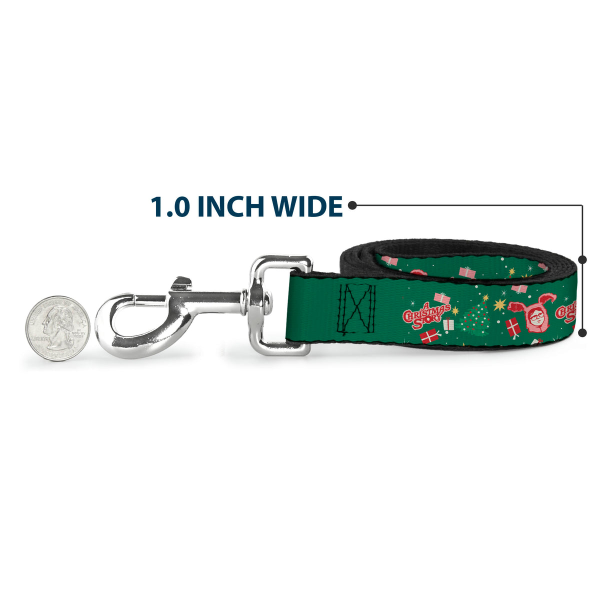 Dog Leash - A CHRISTMAS STORY Ralphie and Icons Title Logo Collage Green/Reds Dog Leashes A Christmas Story