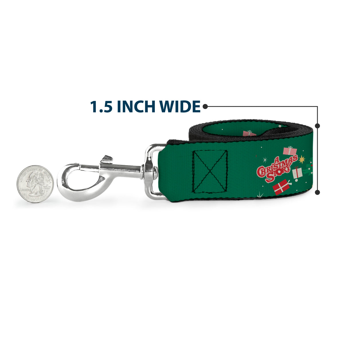 Dog Leash - A CHRISTMAS STORY Ralphie and Icons Title Logo Collage Green/Reds Dog Leashes A Christmas Story